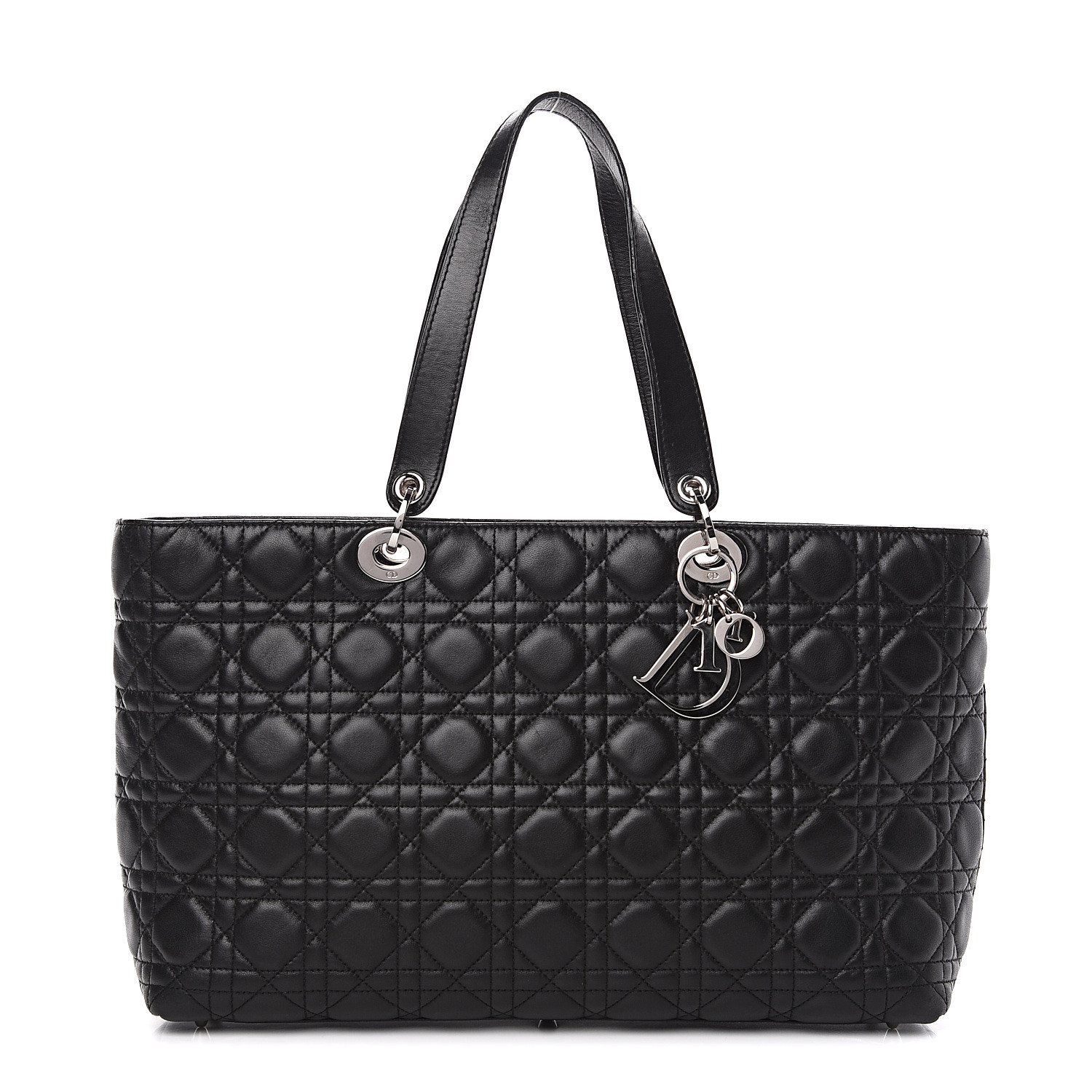 CHRISTIAN DIOR Lambskin Cannage Large Lady Dior Shopper Tote Black 541694