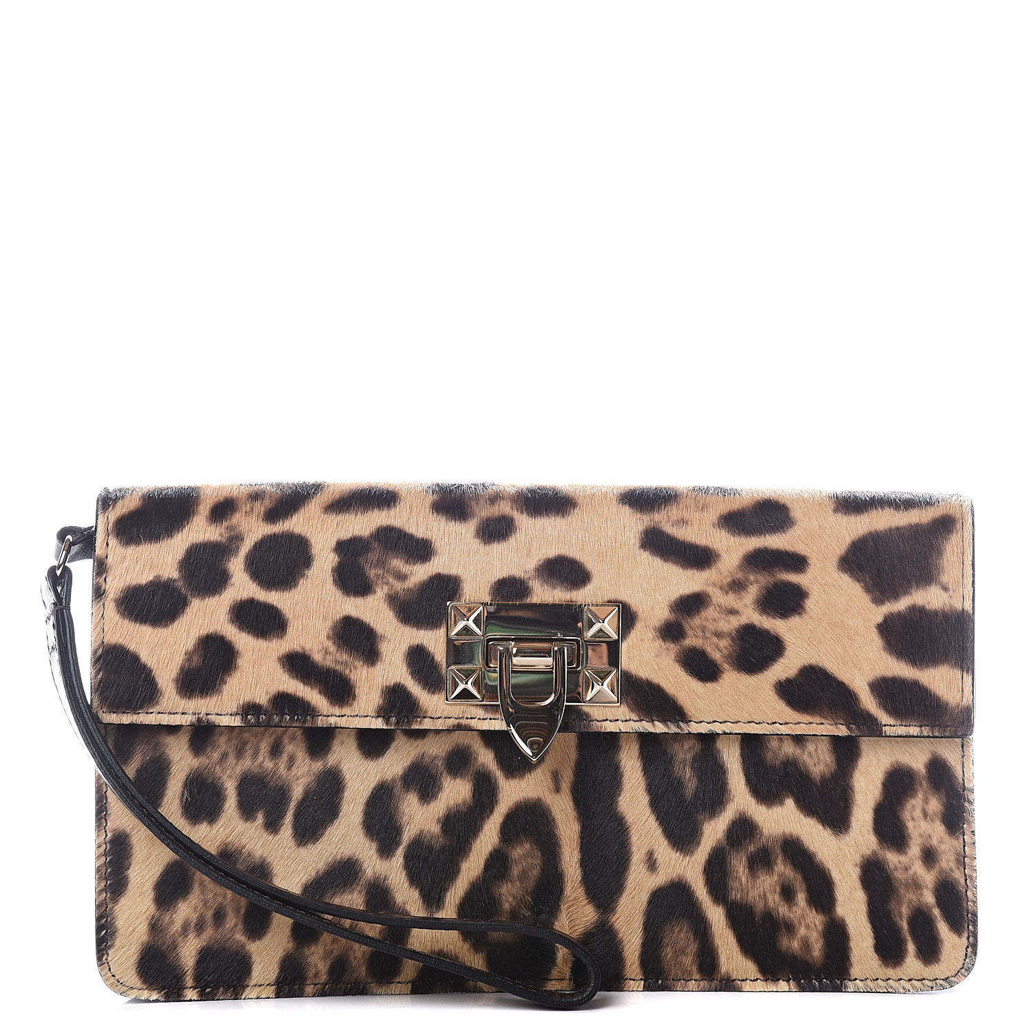 calf hair leopard clutch