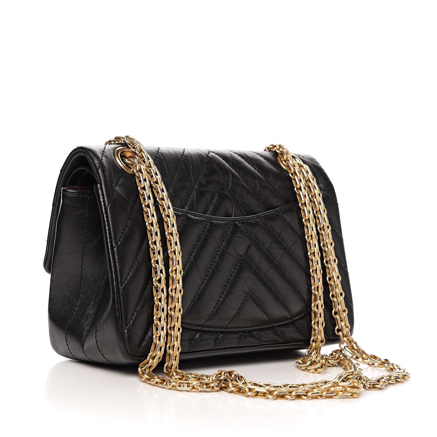 CHANEL Aged Calfskin Chevron Quilted 2.55 Reissue 224 Flap Black 548708