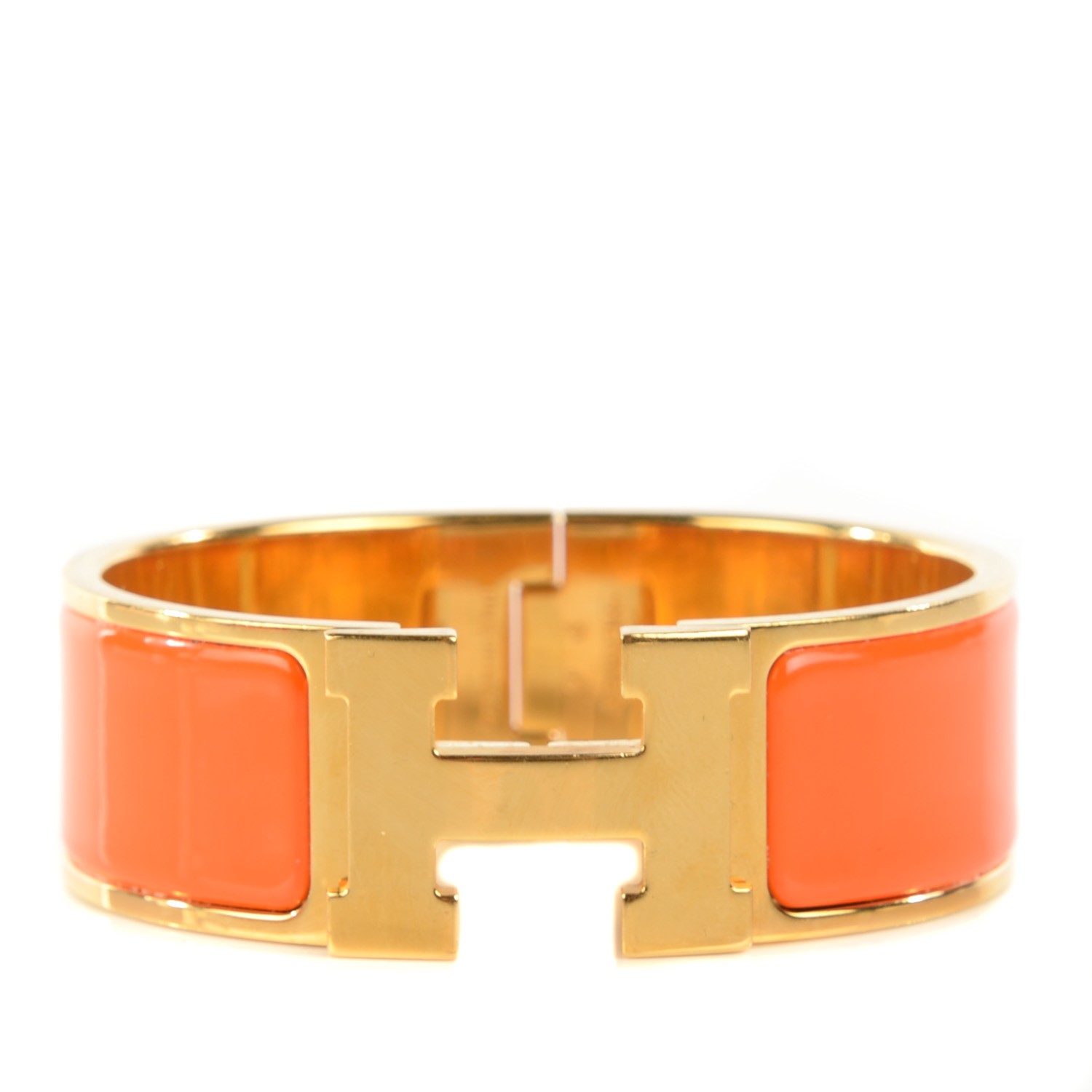 HERMES Enamel Wide Clic Clac H Bracelet PM Orange 116137