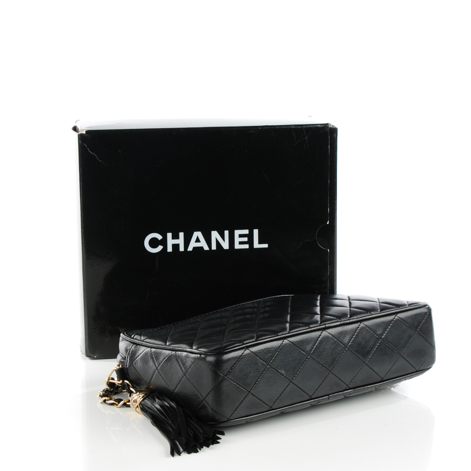 CHANEL Lambskin Quilted Tassel Camera Case Black 123347