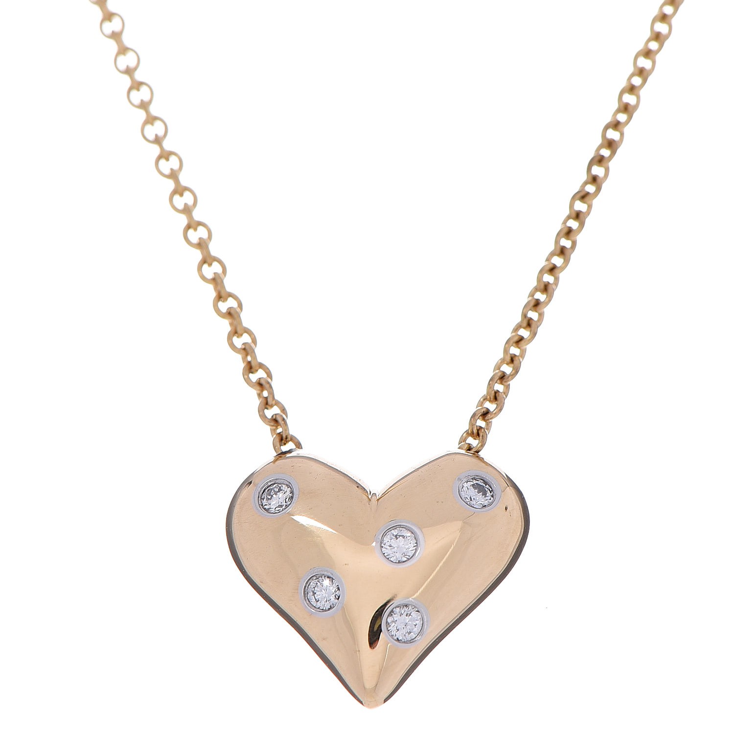 TIFFANY 18K Yellow Gold Platinum Diamond Etoile Heart Pendant Necklace ...