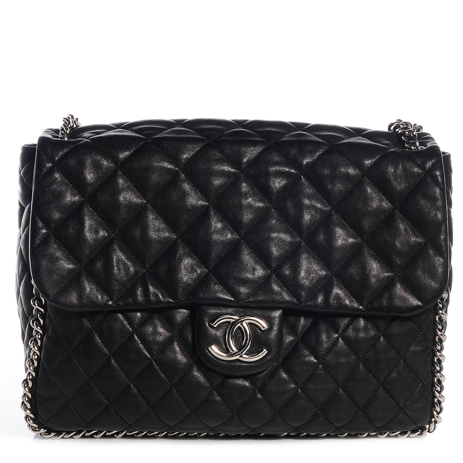 chanel black lambskin bag chunky chain price