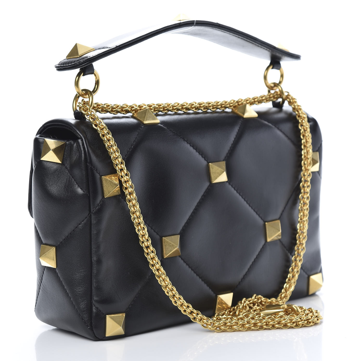 VALENTINO Nappa Large Roman Stud Shoulder Bag Black 653639 | FASHIONPHILE