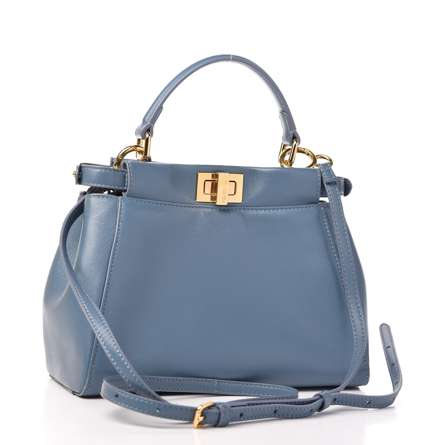 FENDI Nappa Mini Peekaboo Iconic Satchel Blue 731380 | FASHIONPHILE