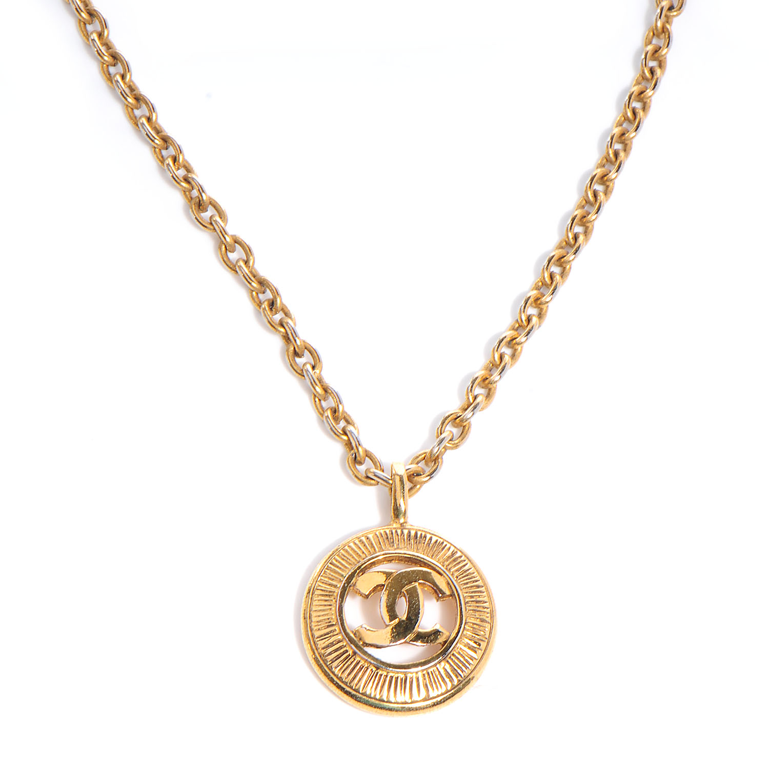 CHANEL Sunburst Cutout CC Necklace Gold 65054 | FASHIONPHILE