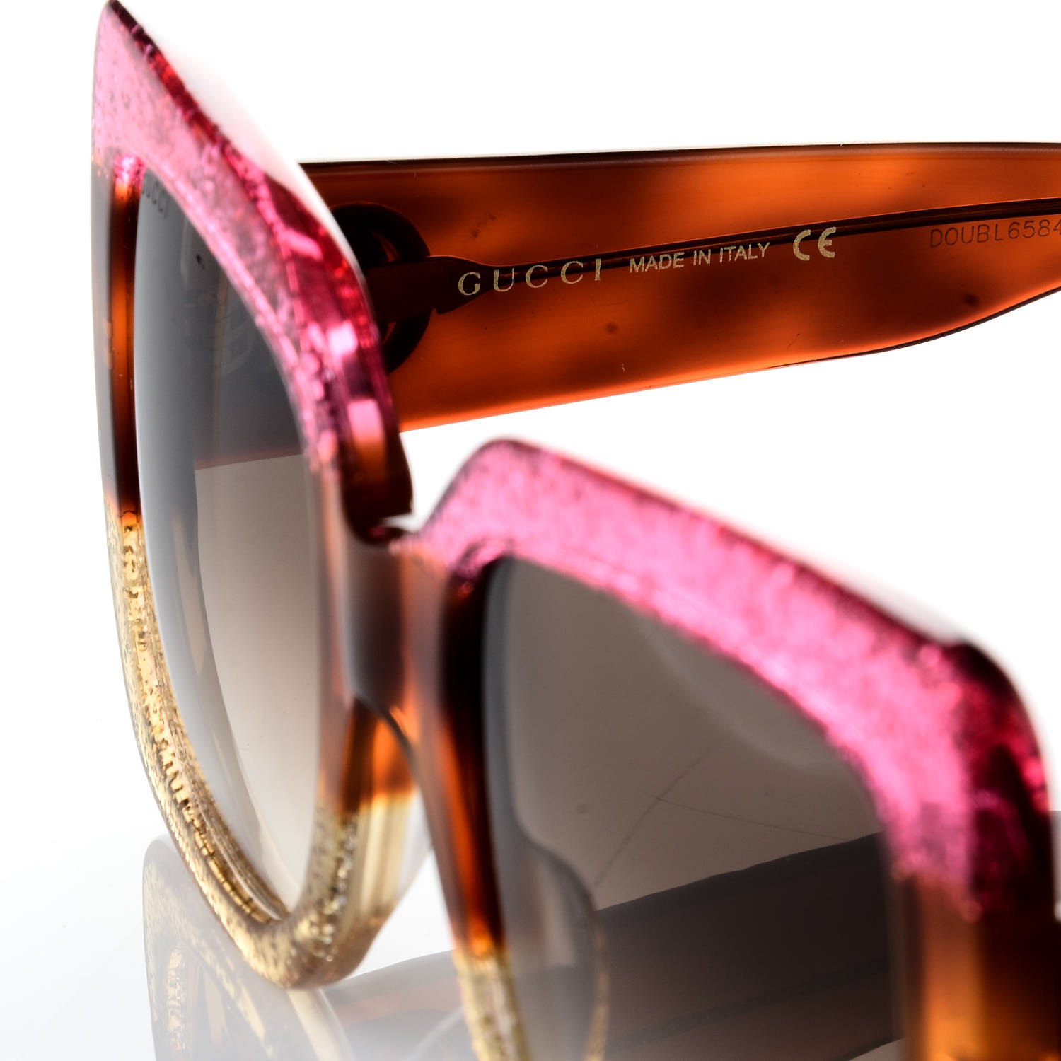 Gucci Square Frame Gg0083s Sunglasses Glitter Pink Multi 287941 Fashionphile