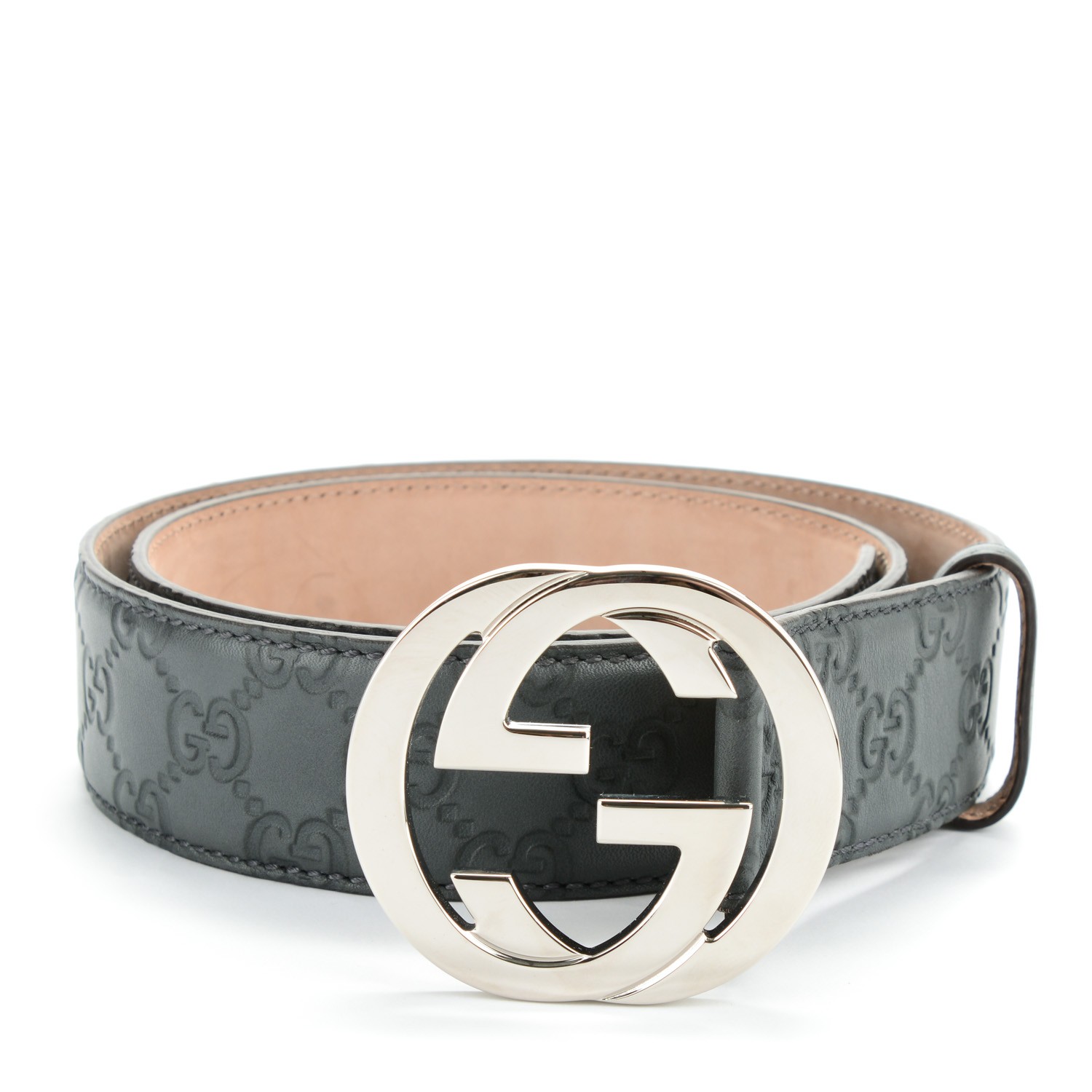 GUCCI Guccissima Interlocking G Belt 85 34 Dark Grey 147748