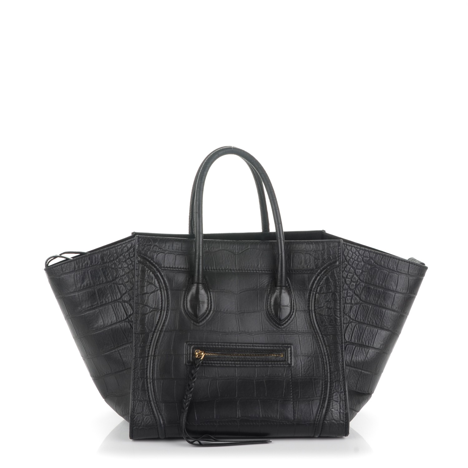 CELINE Croc Stamped Calfskin Medium Phantom Luggage Black 169854