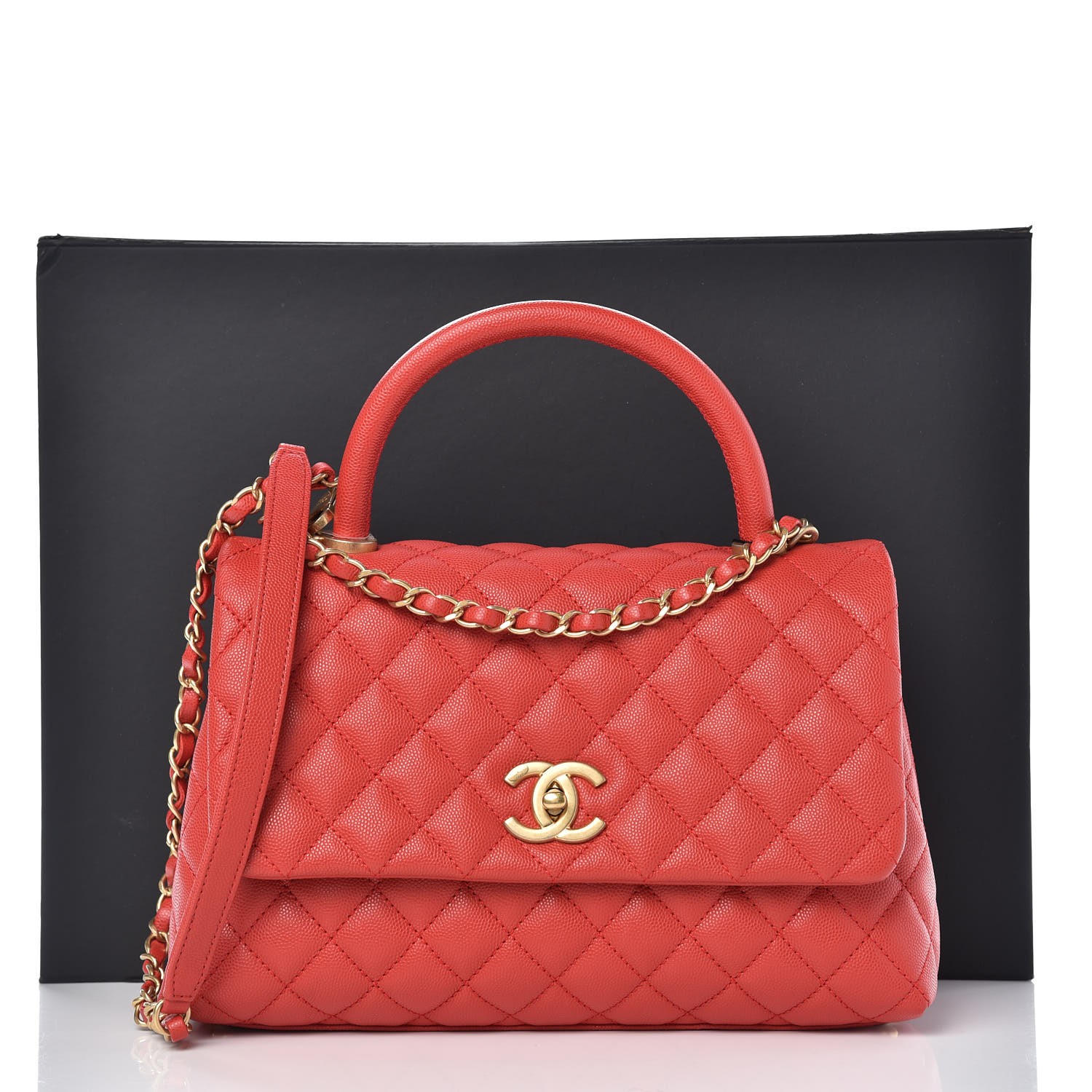 CHANEL Caviar Quilted Small Coco Handle Flap Red 345773