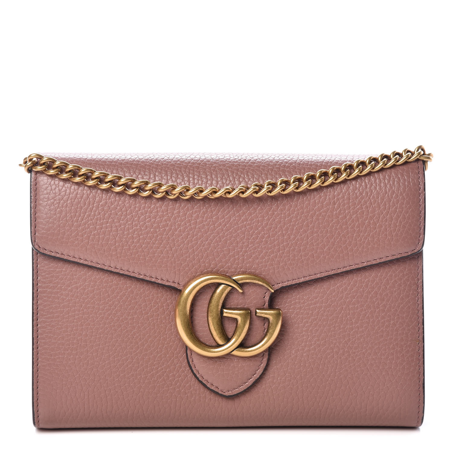 GUCCI Calfskin GG Marmont Chain Wallet Antique Rose 401664 | FASHIONPHILE