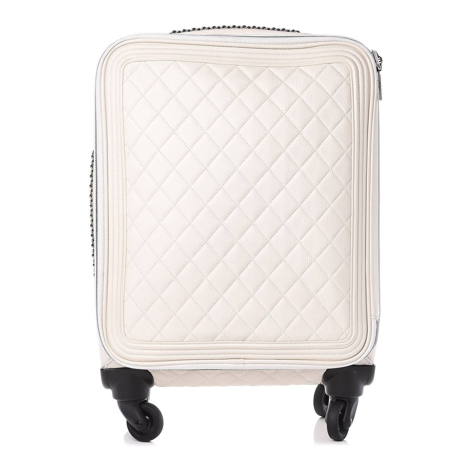 white rolling luggage