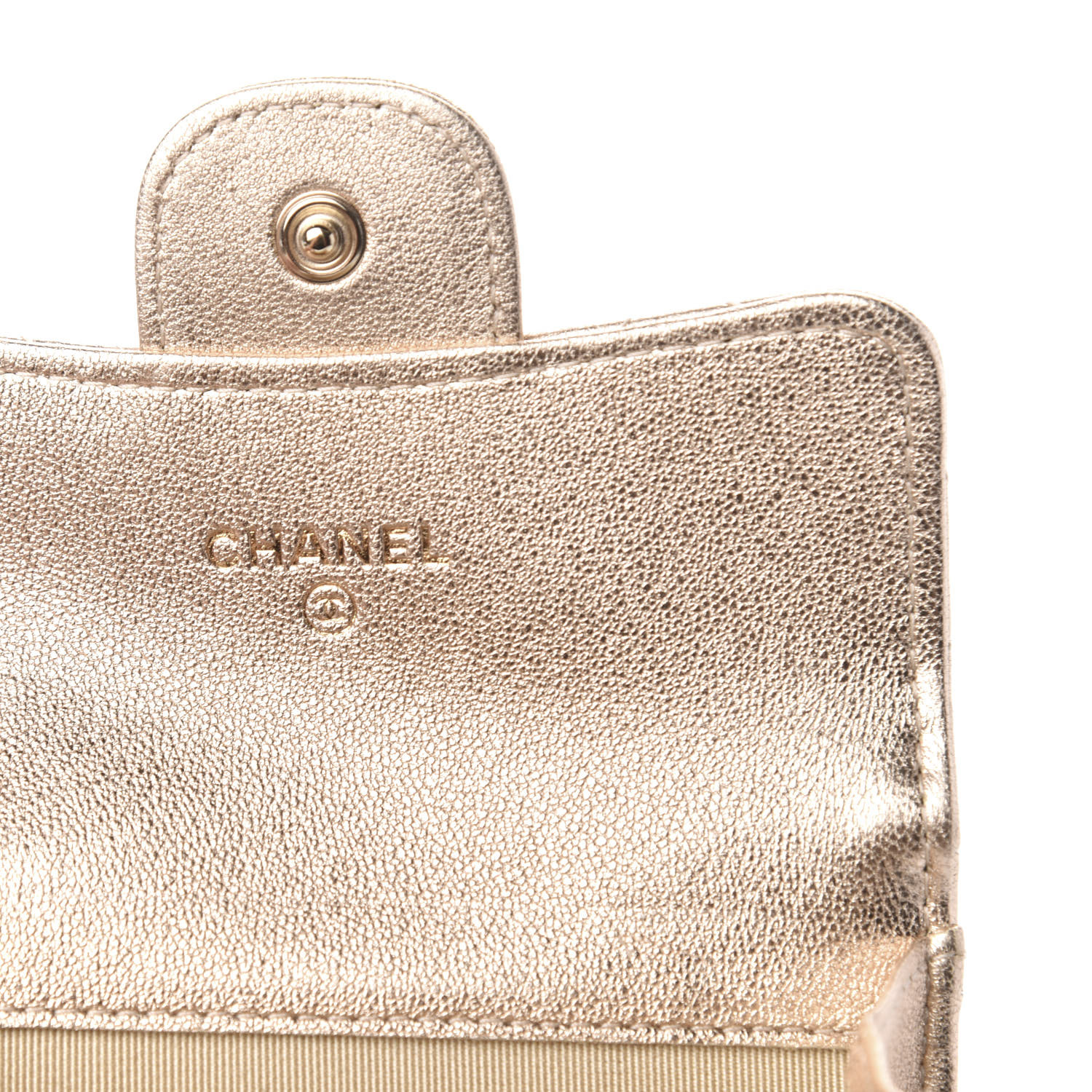 CHANEL Metallic Lambskin Quilted Flap Card Holder Chain Wristlet Gold ...