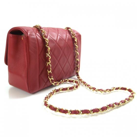 CHANEL Lambskin Quilted Small Flap Red 19215