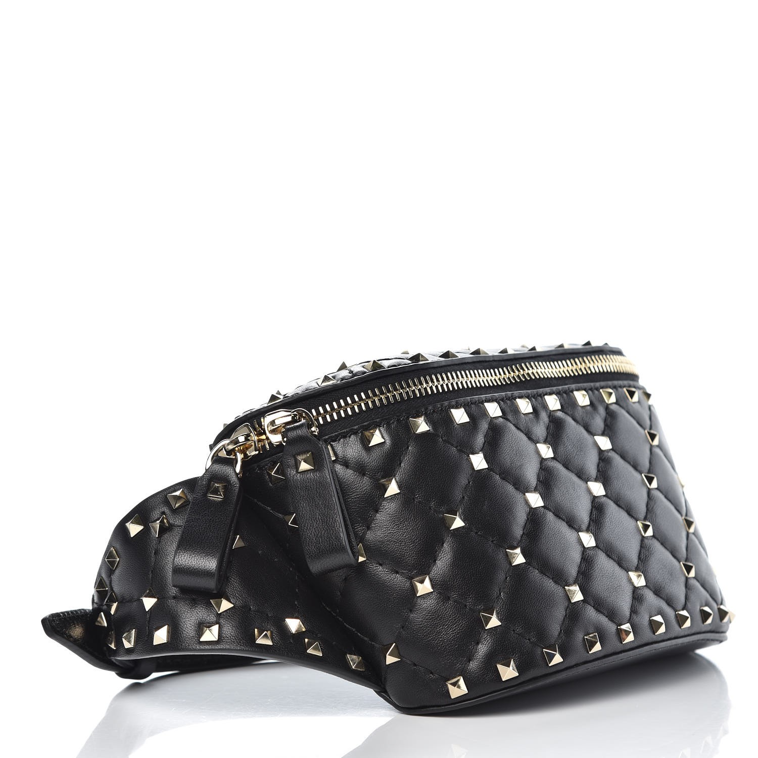 VALENTINO Lambskin Rockstud Spike Belt Bag 95 Black 347401