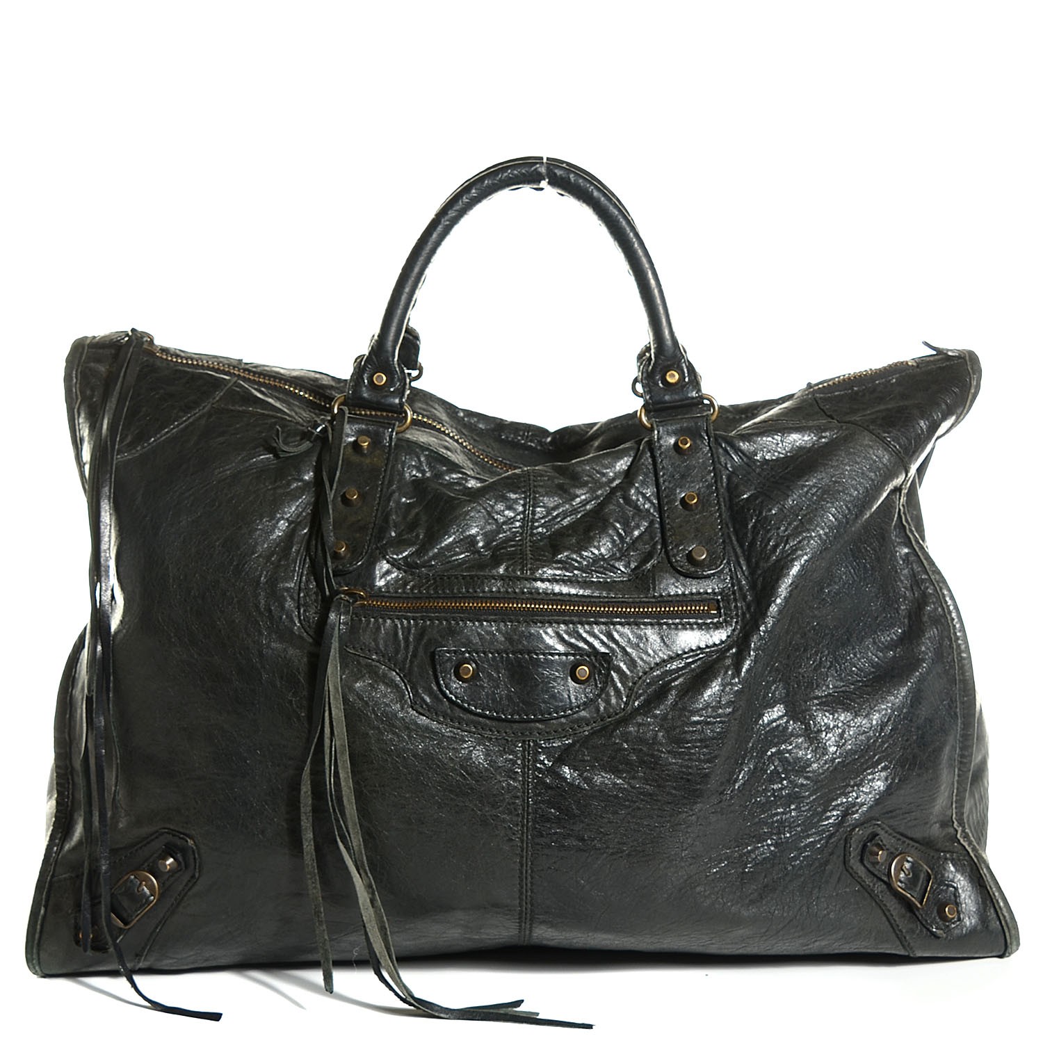 BALENCIAGA Chevre Classic Hardware Weekender Black 105158 | FASHIONPHILE