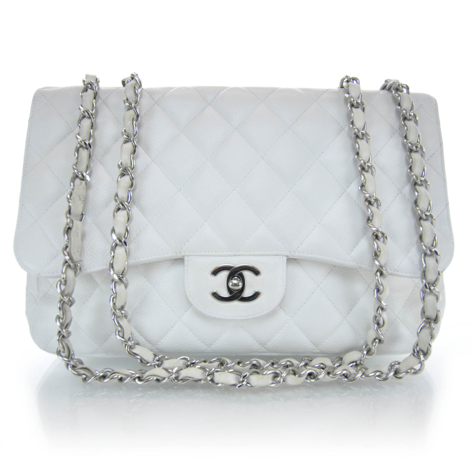 CHANEL Caviar Jumbo Flap White 32203