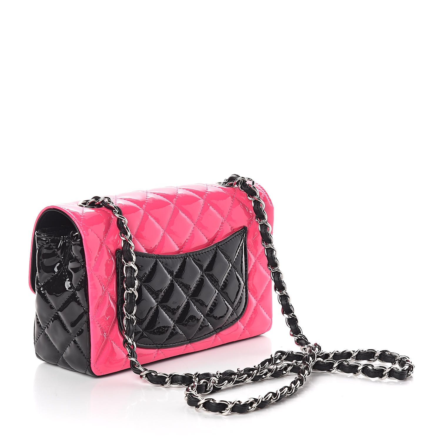 CHANEL Patent Calfskin Quilted Bi-Color Mini Rectangular Flap Pink ...