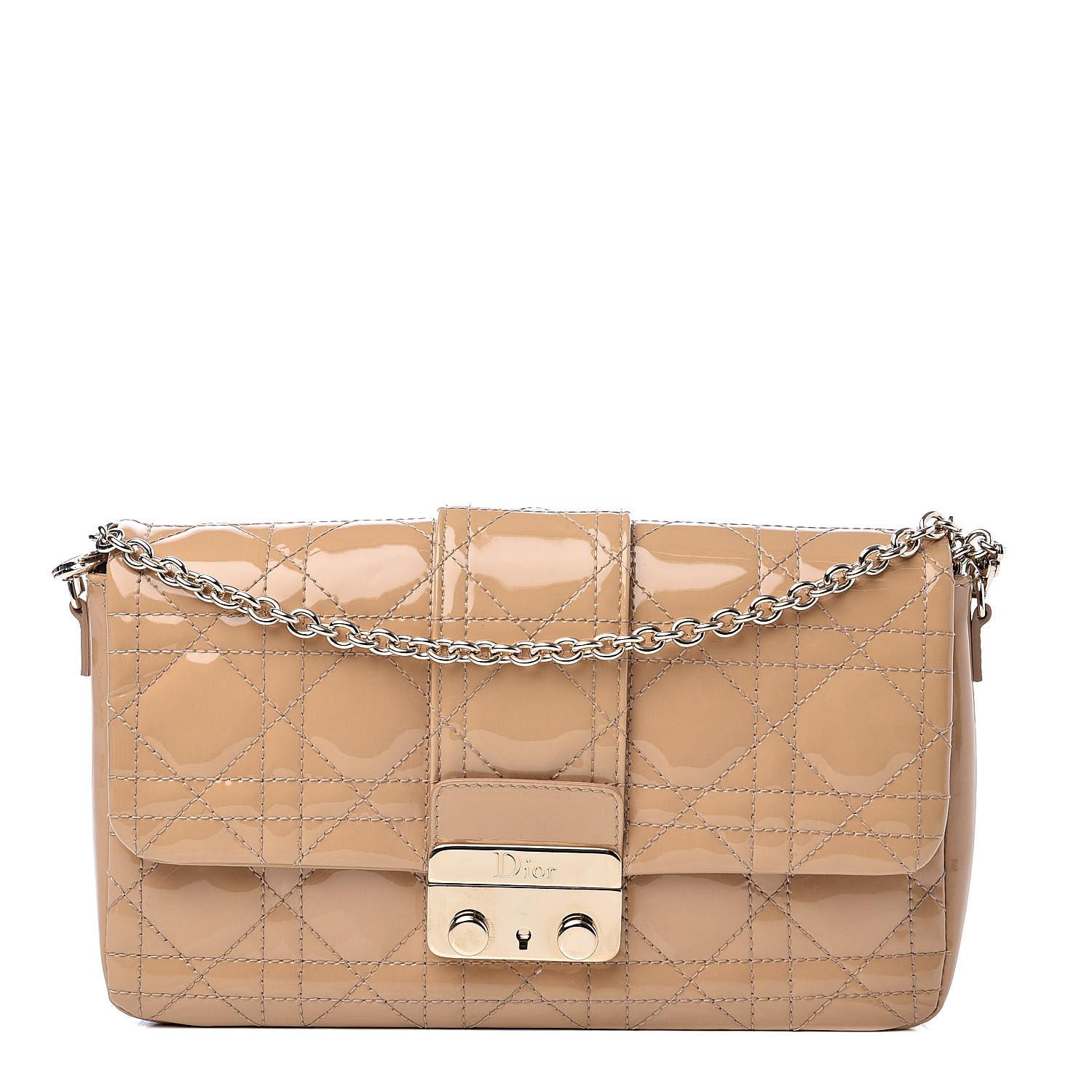 CHRISTIAN DIOR Patent Cannage New Lock Pouch Beige 525127