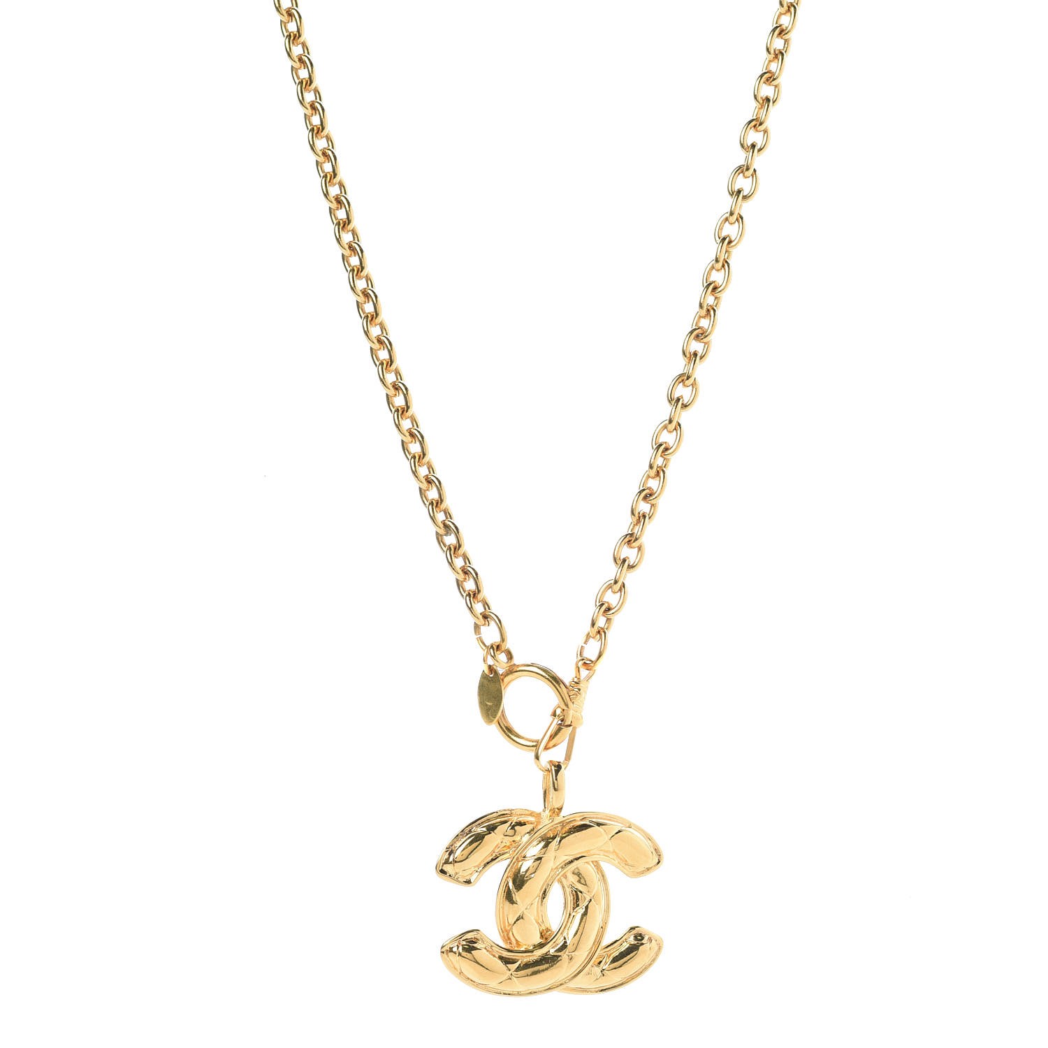 CHANEL Quilted CC Long Chain Necklace Gold 323490