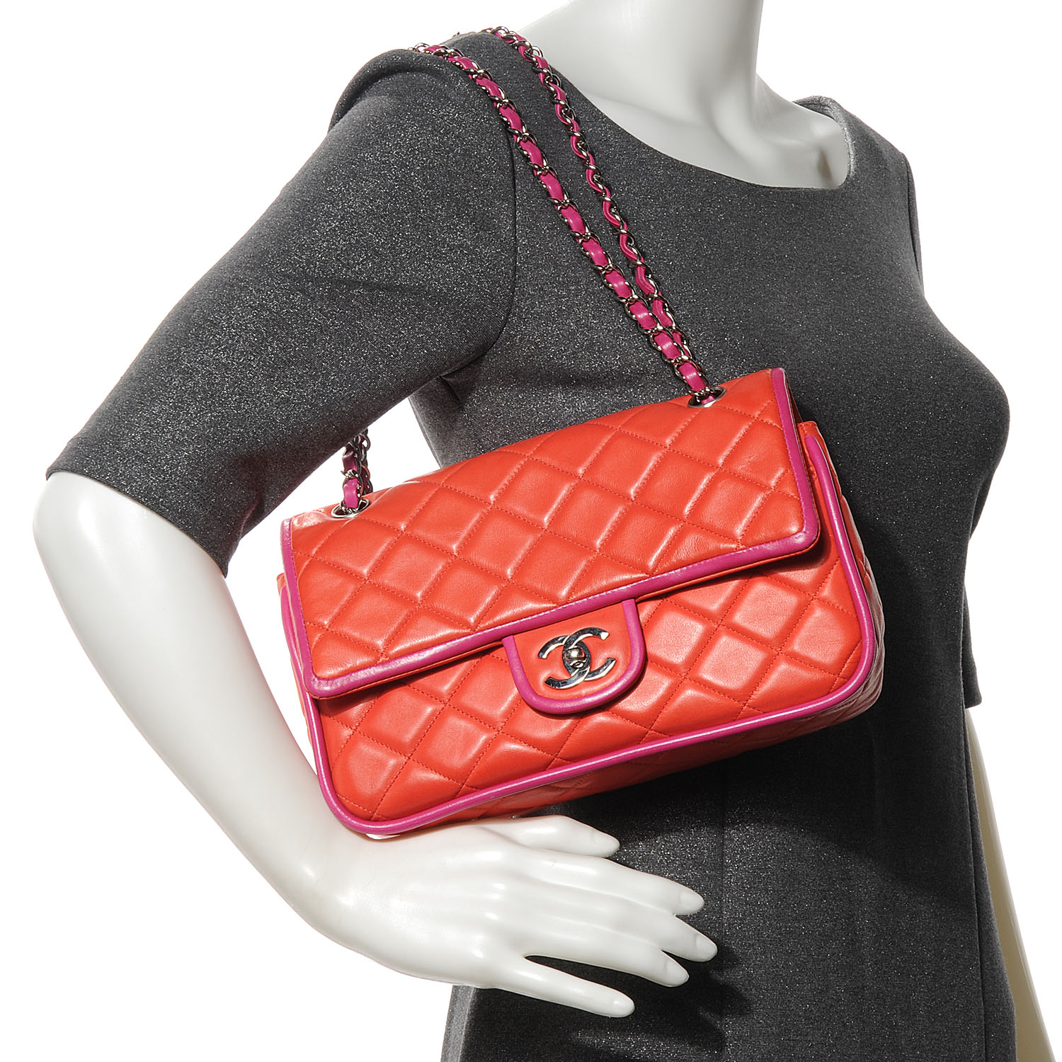 CHANEL Lambskin Quilted Medium Double Flap Coral 54935