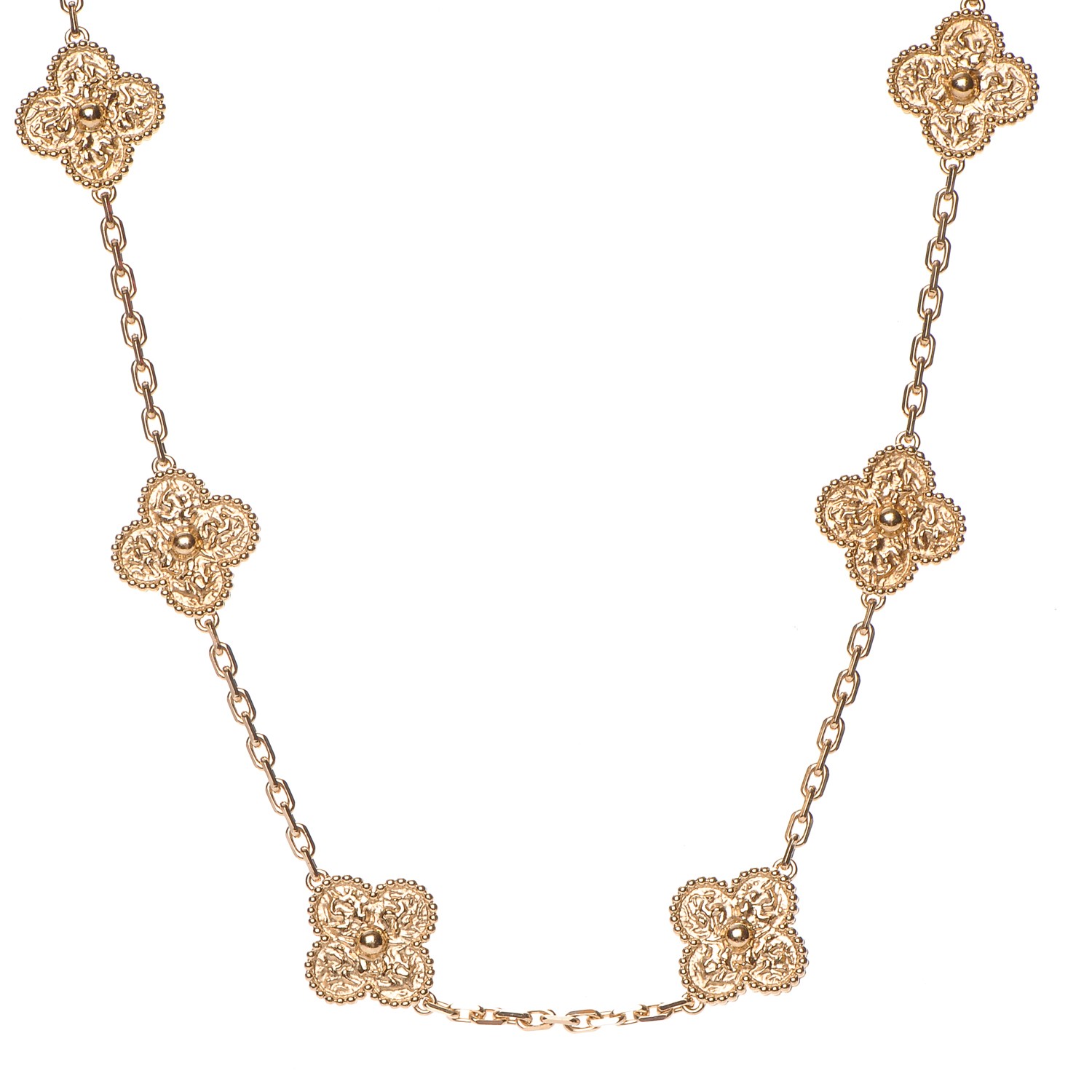 Van Cleef Arpels K Yellow Gold Motifs Vintage Alhambra Necklace