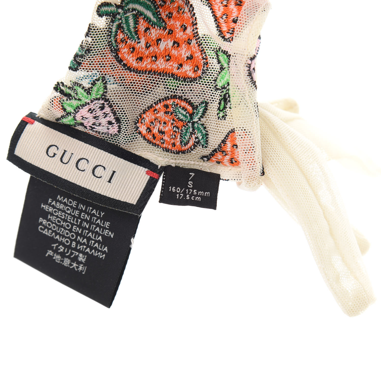 GUCCI Strawberry Embroidered Tulle Sheer Gloves S White 687903 ...