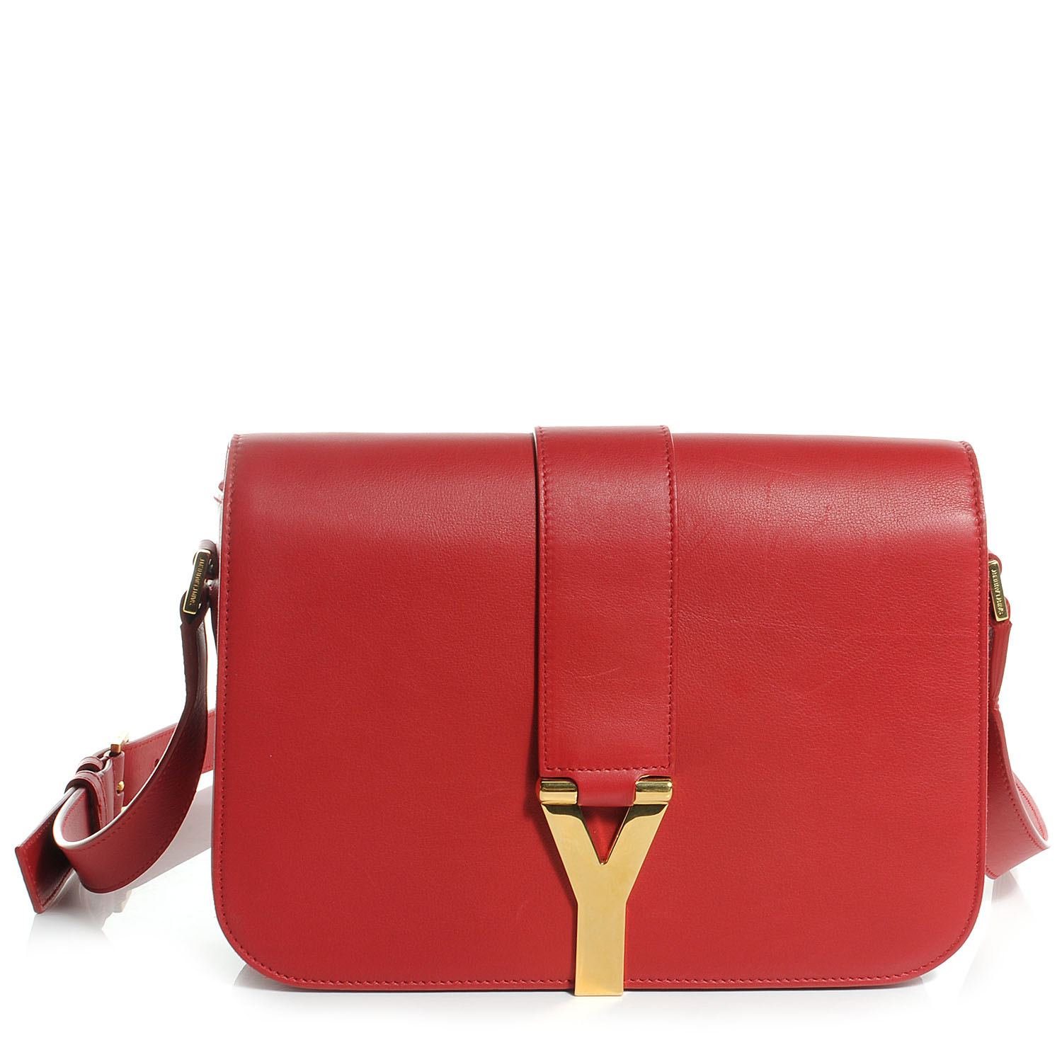 SAINT LAURENT Leather Classic Y Satchel Red 58127