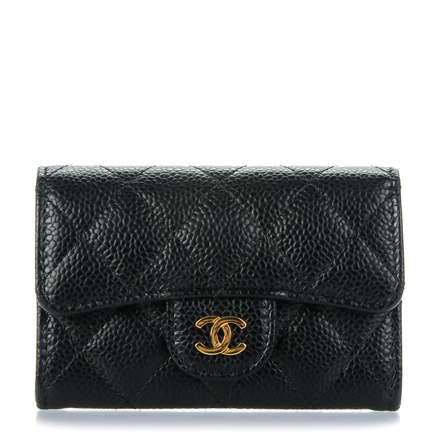 CHANEL Caviar Quilted Flap Card Holder Black 162394