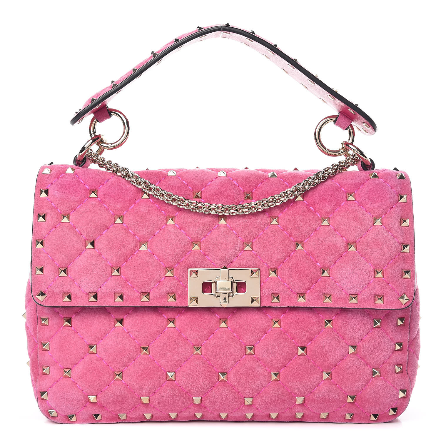 VALENTINO Suede Medium Rockstud Spike Shoulder Bag Pink 381615