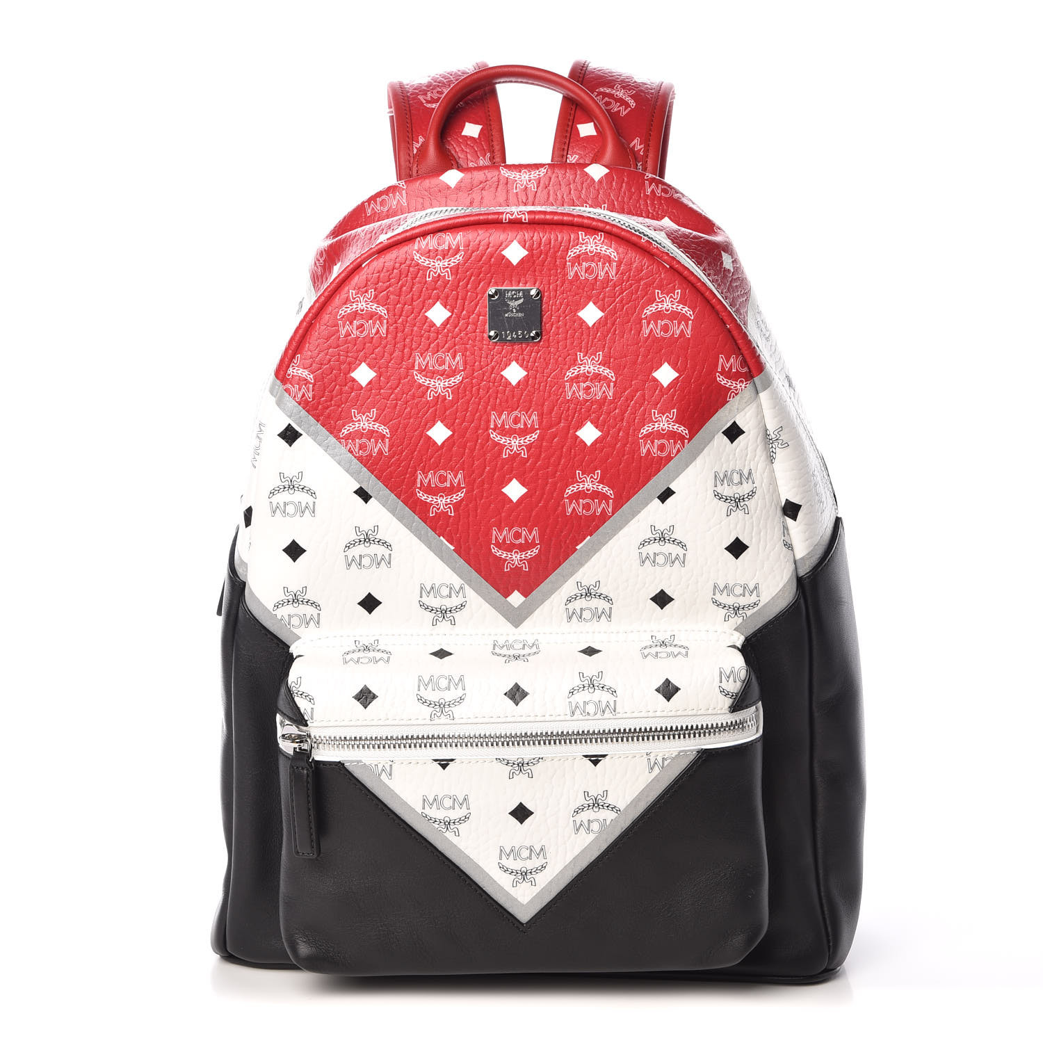 mcm red and black backpack