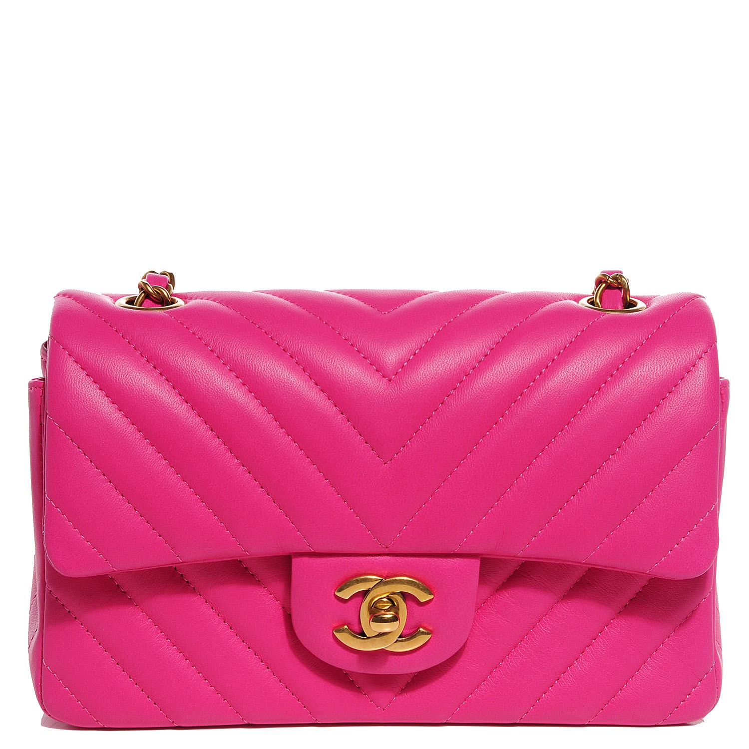 CHANEL Lambskin Chevron Quilted Mini Rectangular Flap Dark Pink 93666