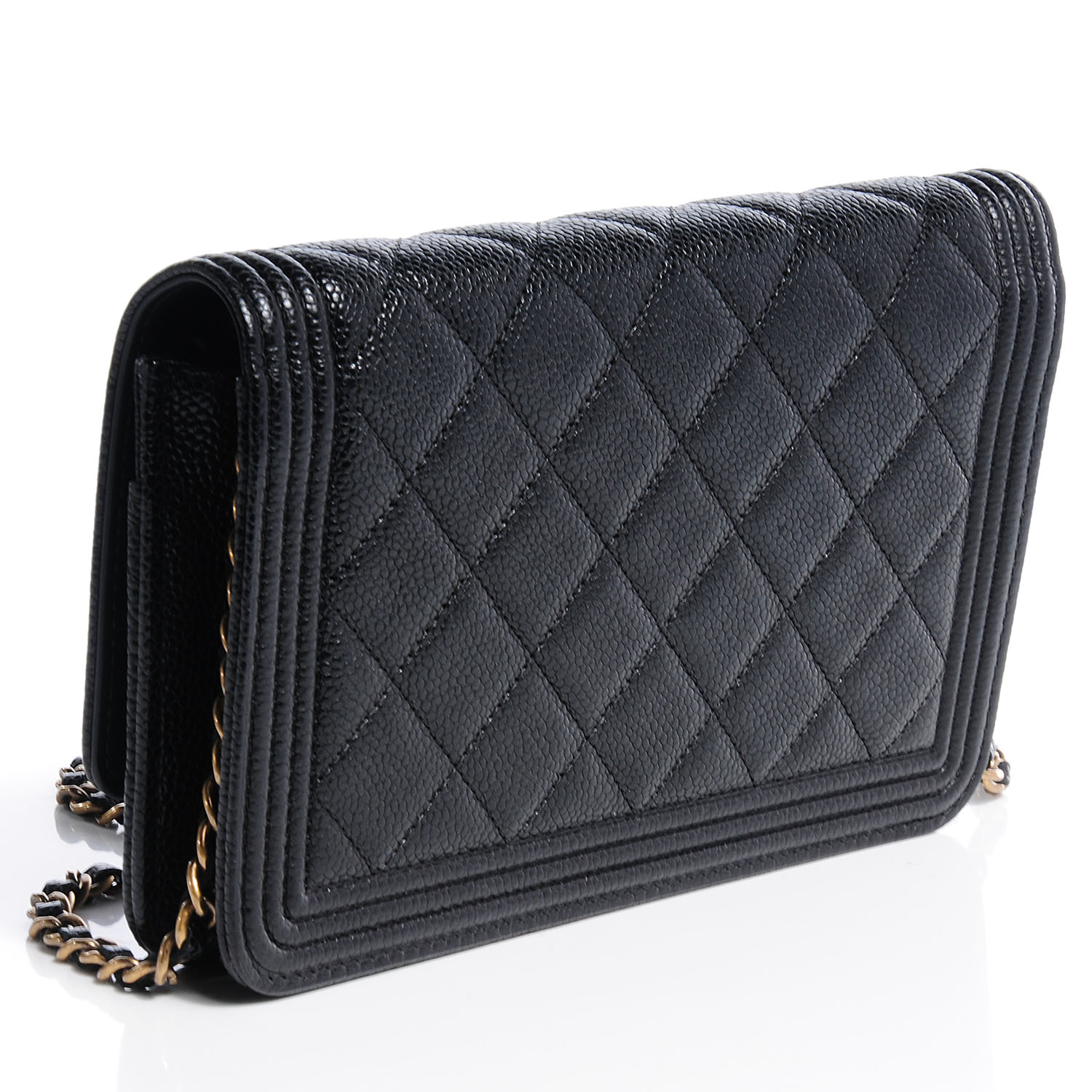 CHANEL Caviar Quilted Boy Wallet On Chain WOC Black 63957 | FASHIONPHILE