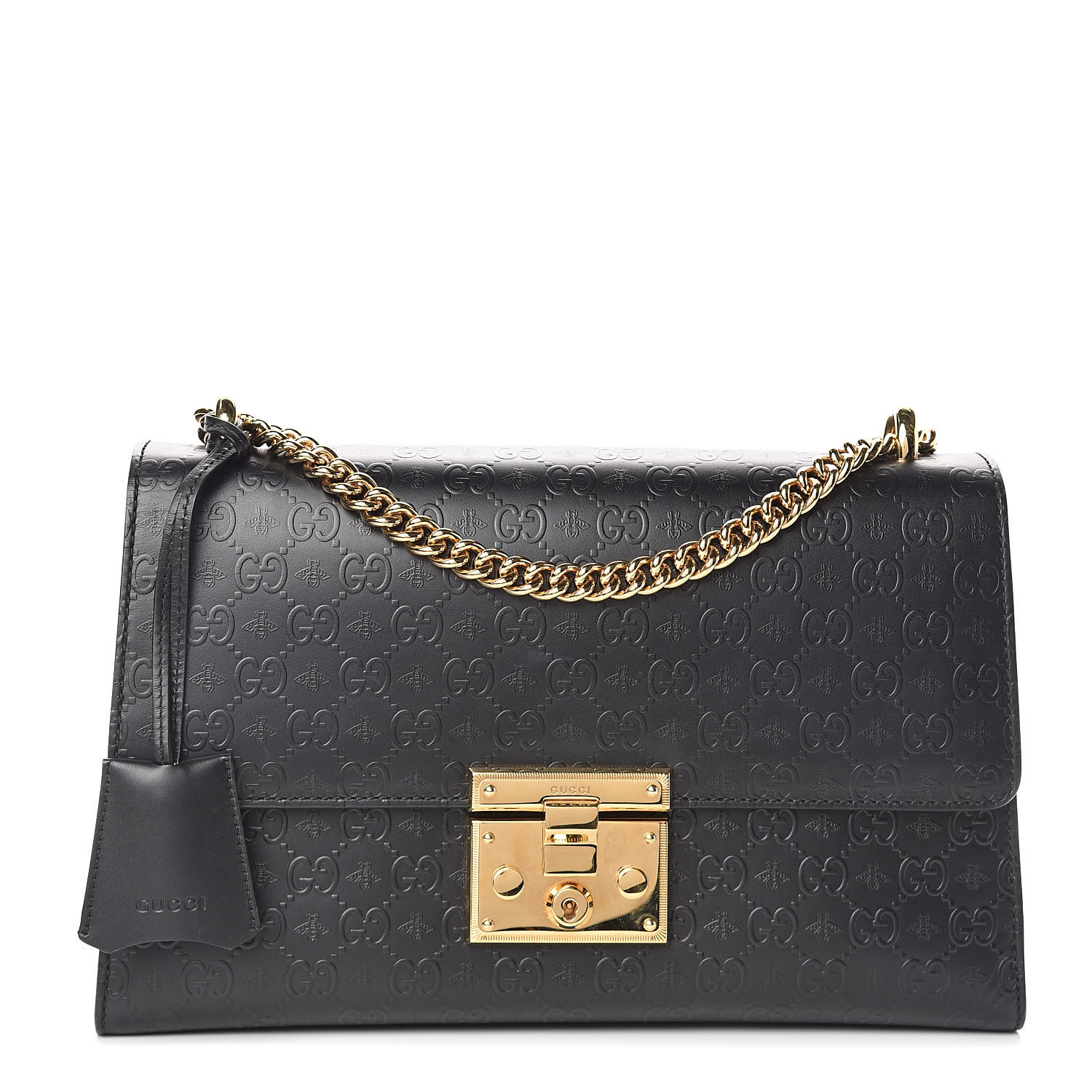 GUCCI Guccissima Bee Embossed Medium Padlock Shoulder Bag Black 519186