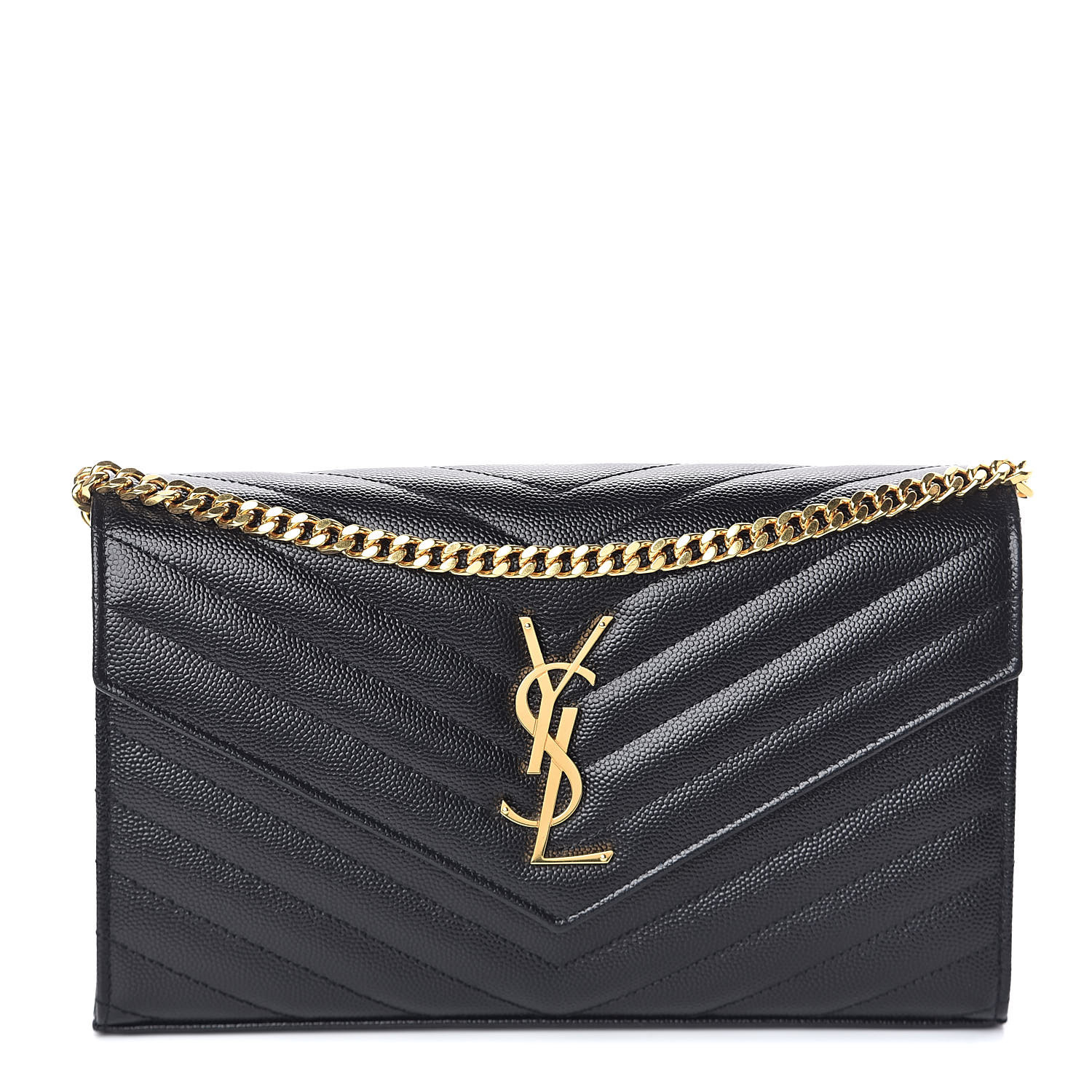 grain de poudre matelasse chevron monogram chain wallet black