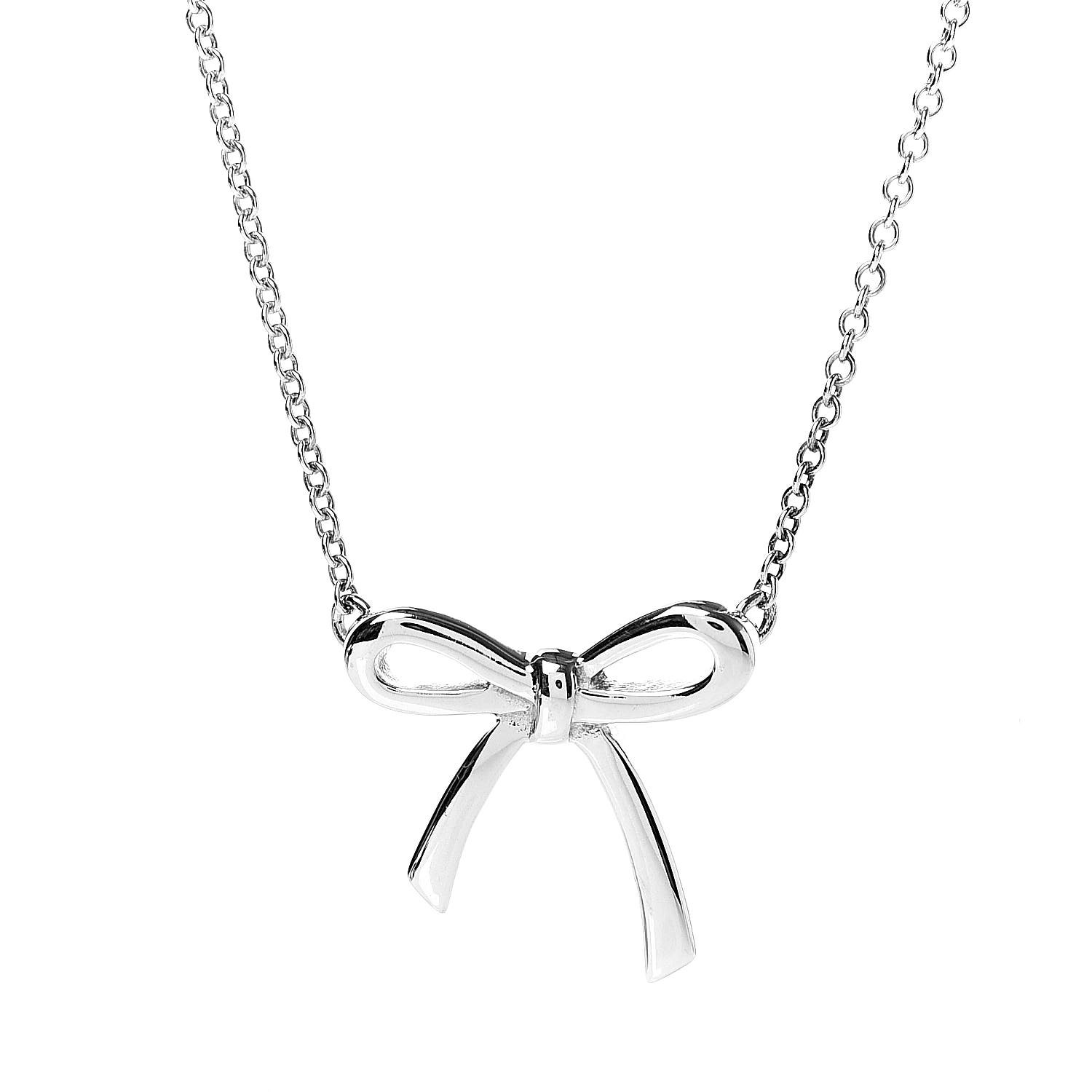 TIFFANY Sterling Silver Small Bow Pendant Necklace 518384 | FASHIONPHILE