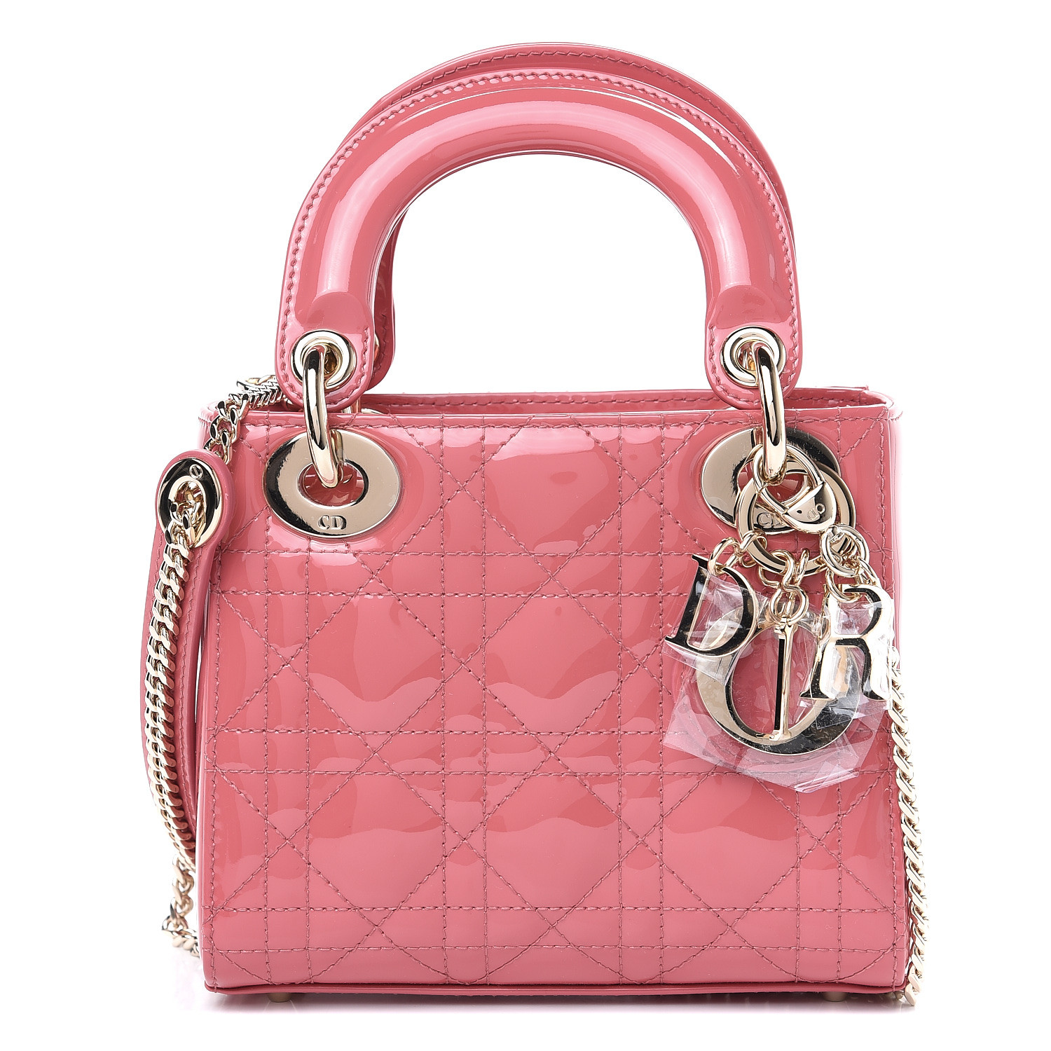 CHRISTIAN DIOR Patent Cannage Quilted Mini Lady Dior Pink 554979