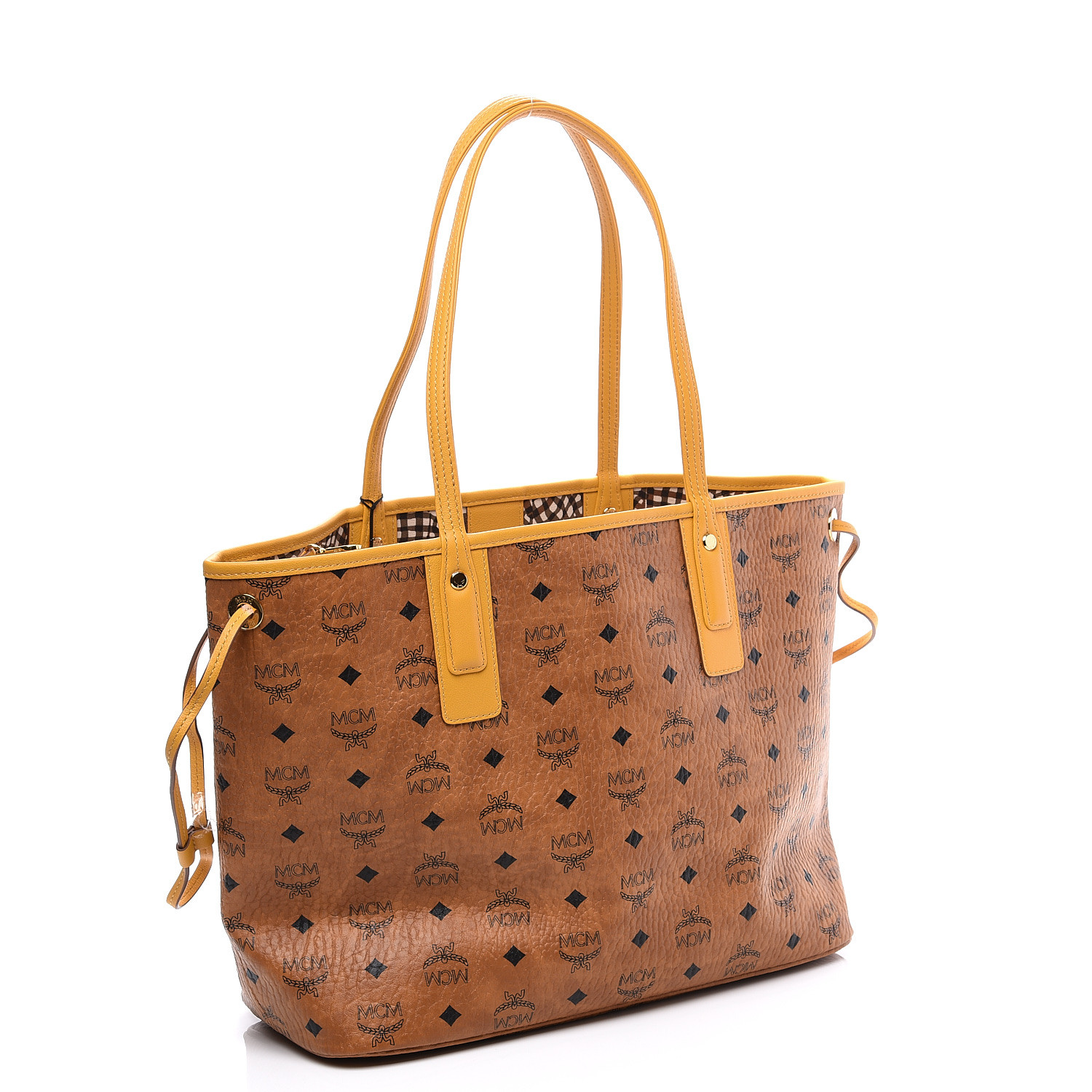 MCM Visetos Medium Liz Reversible Shopper Tote Cognac Yellow 557174