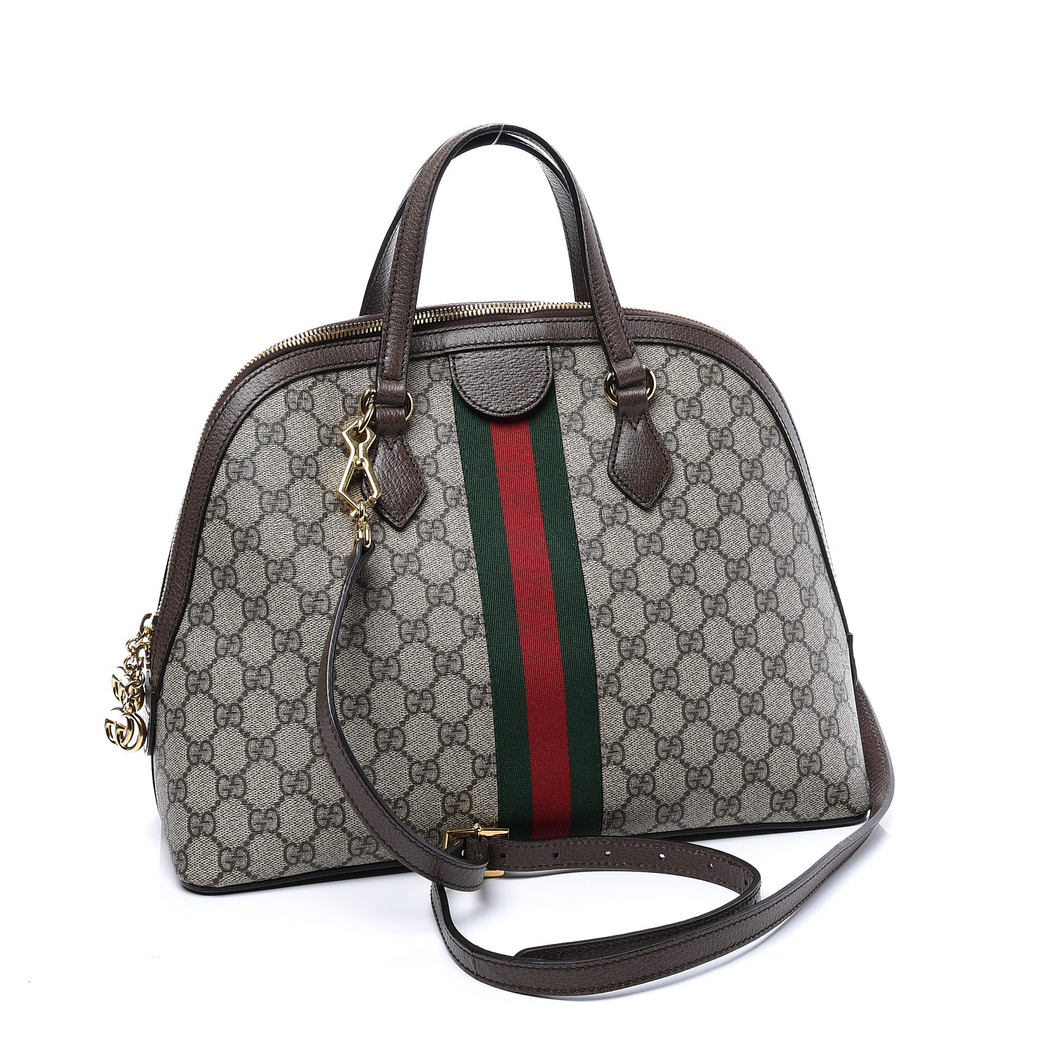 Gucci Gg Supreme Monogram Web Medium Ophidia Top Handle Bag Brown 556962 0287