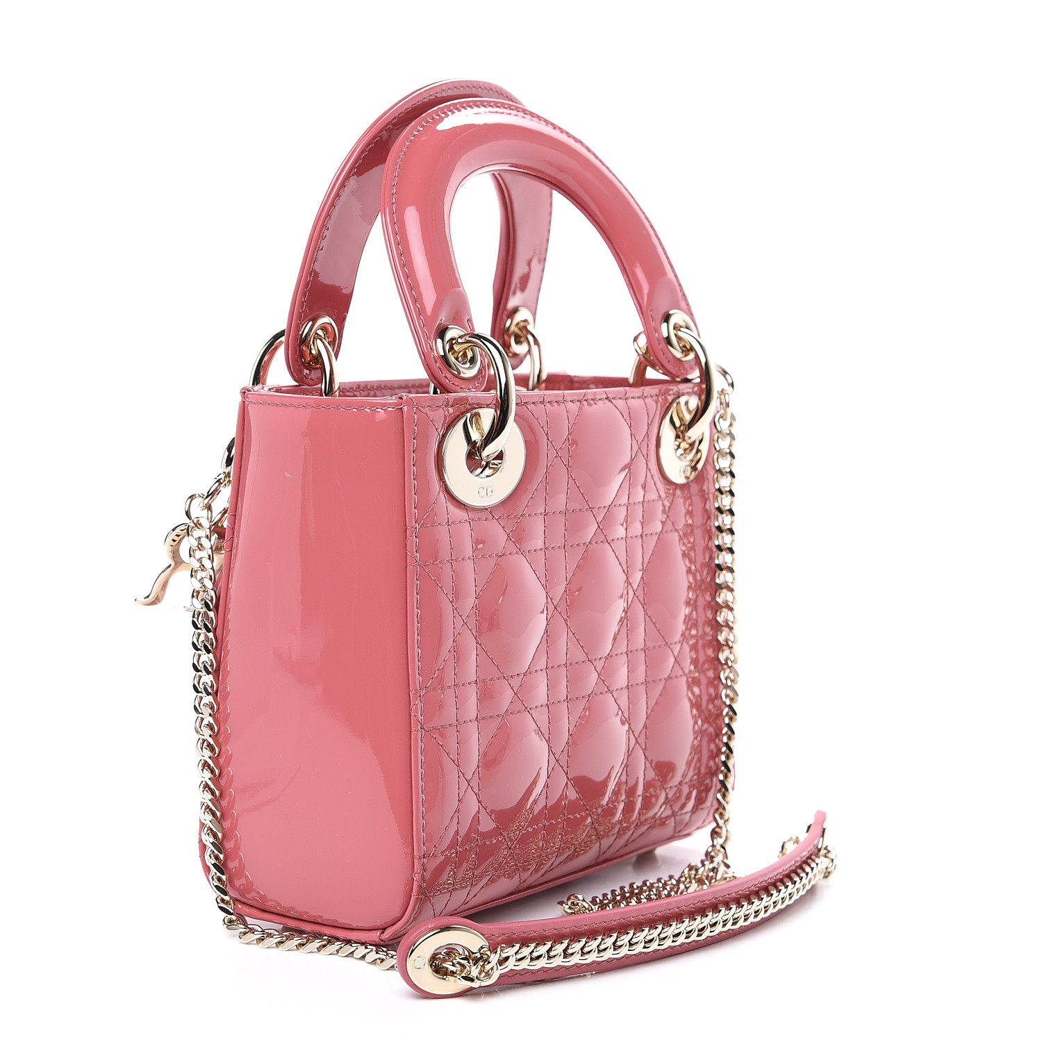 CHRISTIAN DIOR Patent Cannage Quilted Mini Lady Dior Pink 554979