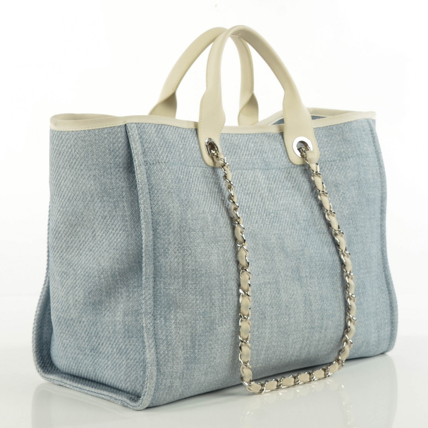 CHANEL Canvas Deauville Large Tote Light Blue 111326