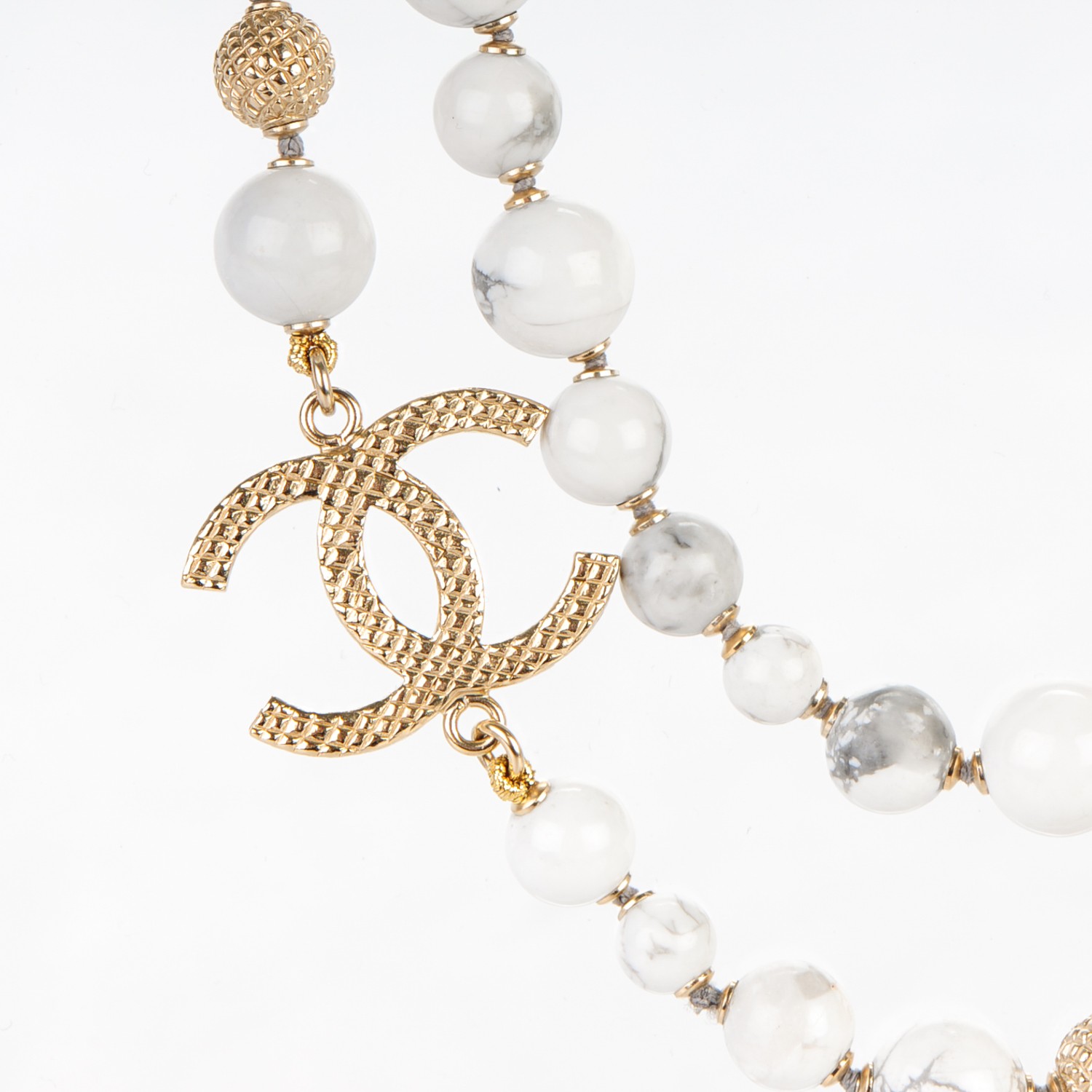 CHANEL Bead CC Long Necklace Gold White 156418 | FASHIONPHILE