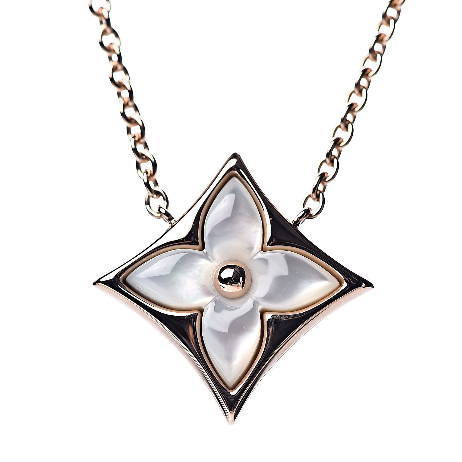 Louis Vuitton Mixed Gold and Diamond B Blossom Pendant Necklace