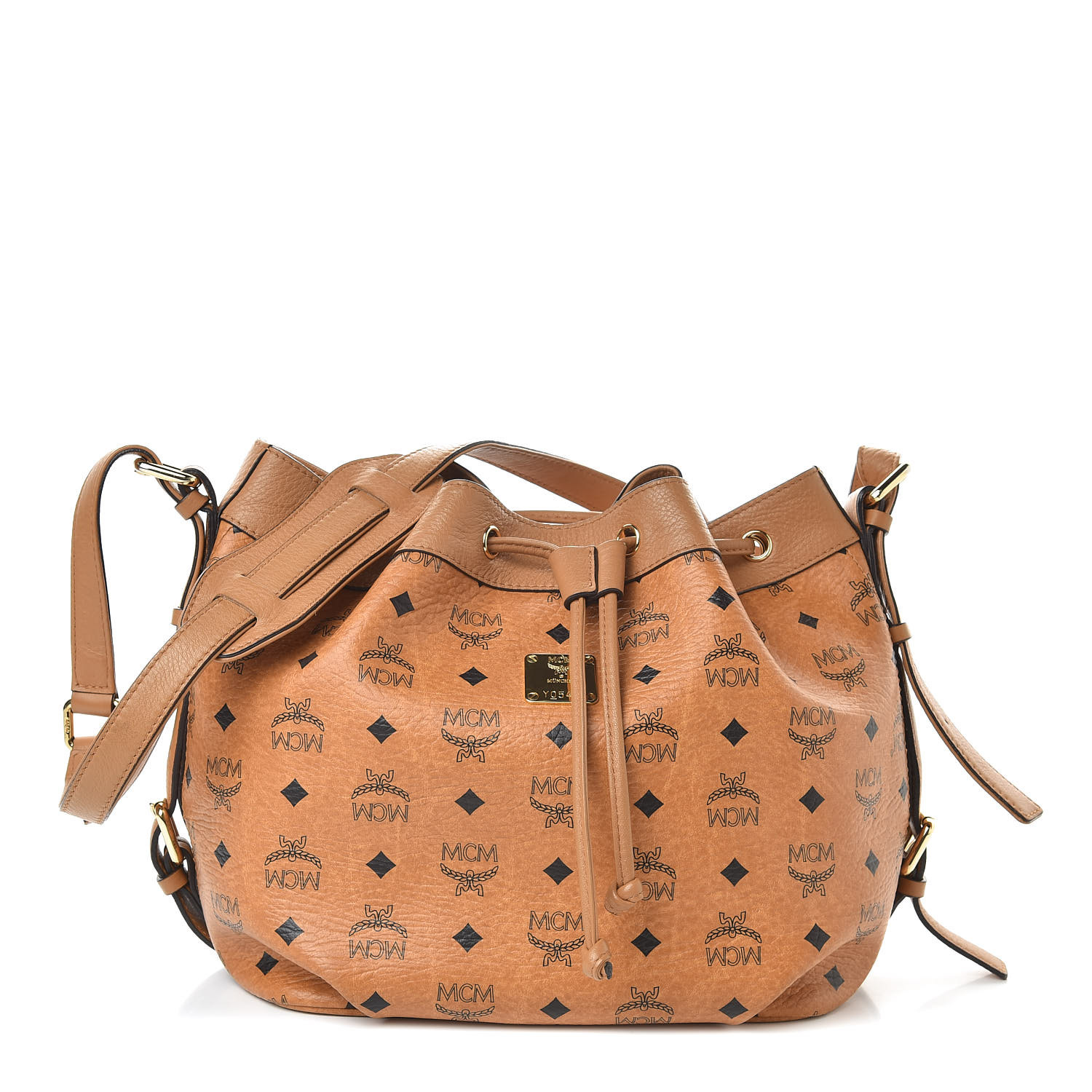 MCM Visetos Essential Drawstring Bucket Bag Cognac 494257