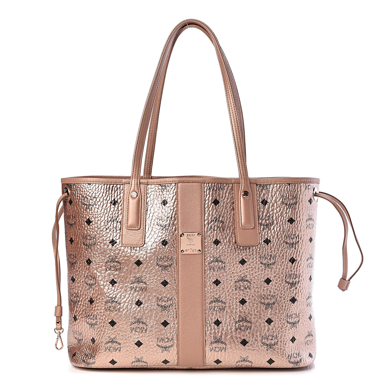 MCM Metallic Visetos Medium Liz Reversible Shopper Tote Champagne Gold ...