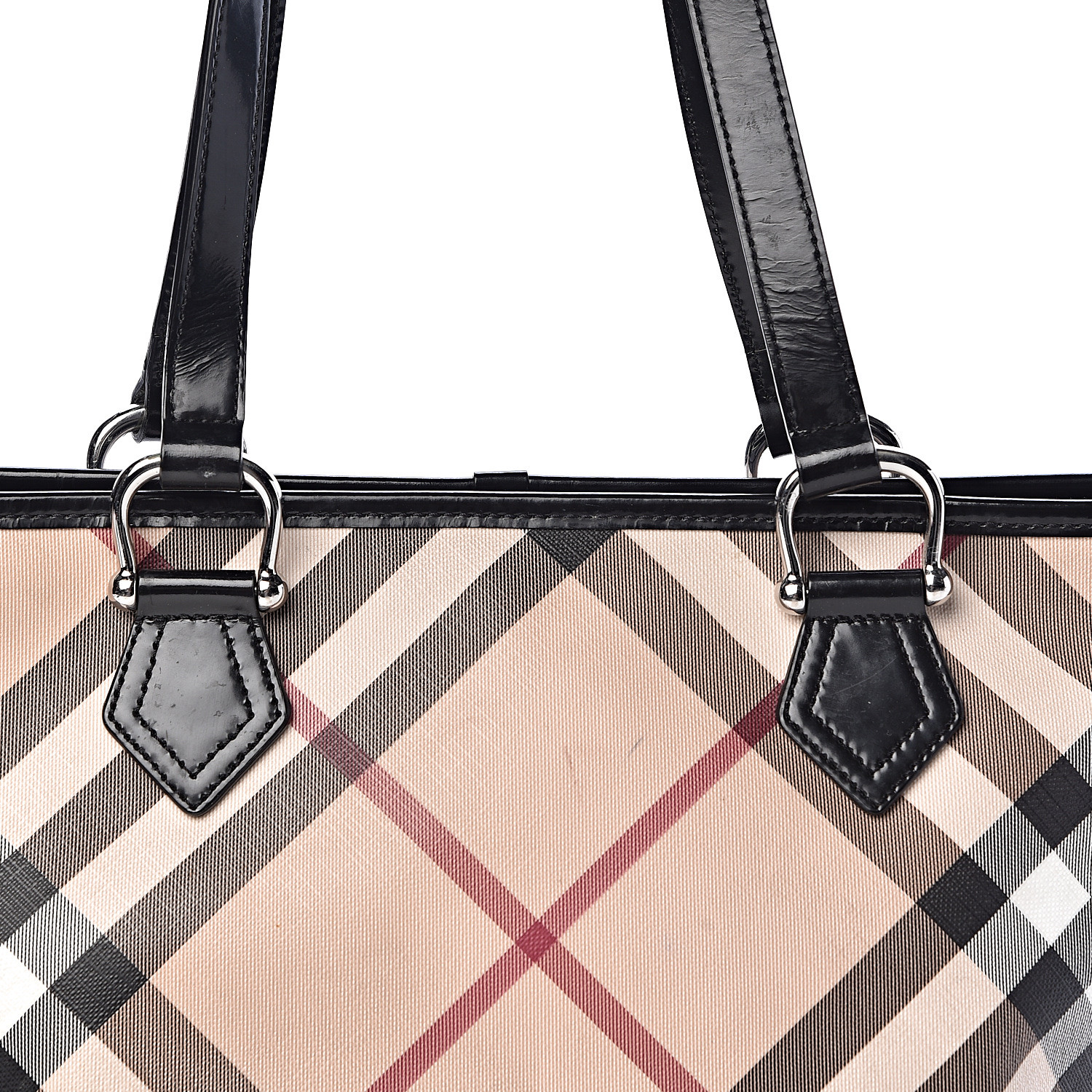 BURBERRY Patent Trim Nova Check Shopper Tote Black 490040