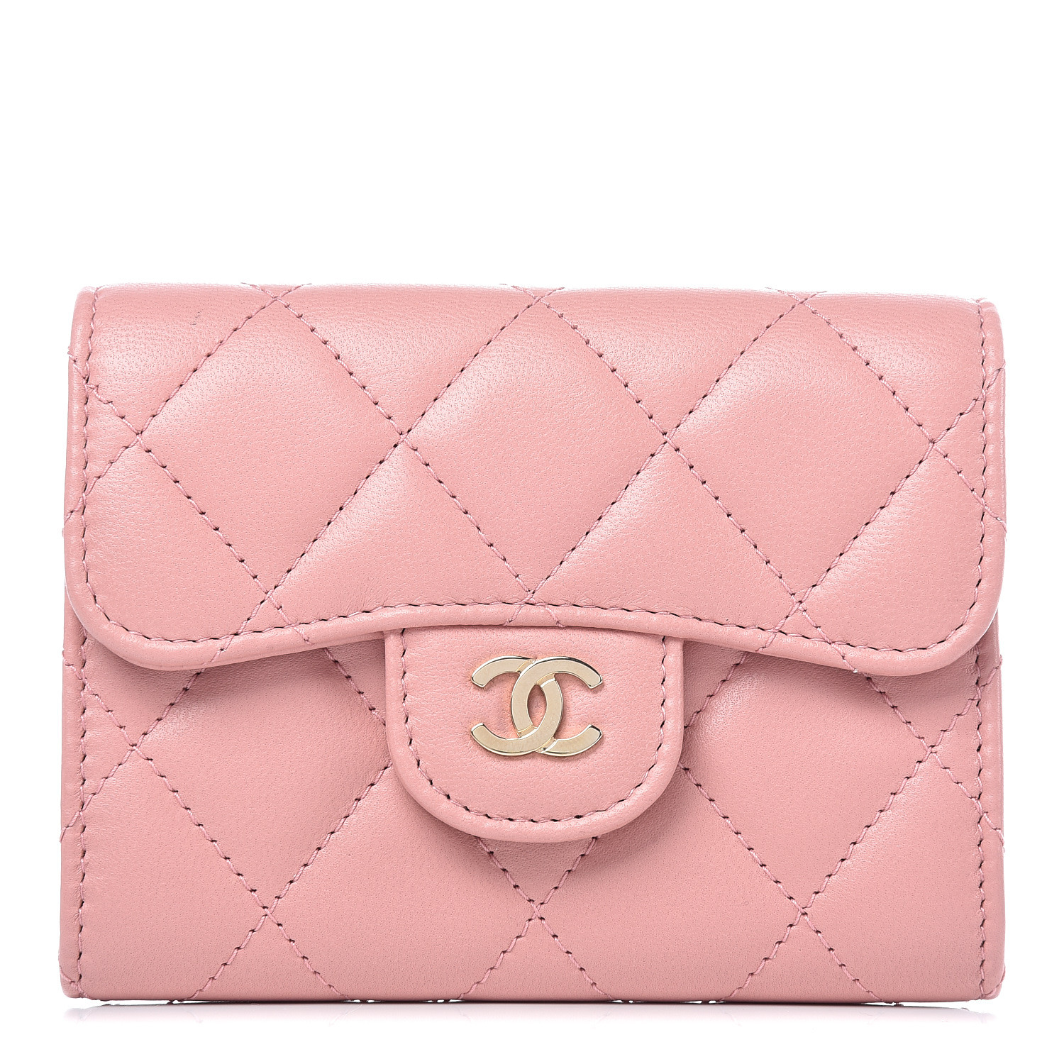 CHANEL Lambskin Quilted Flap Card Holder Pink 492099