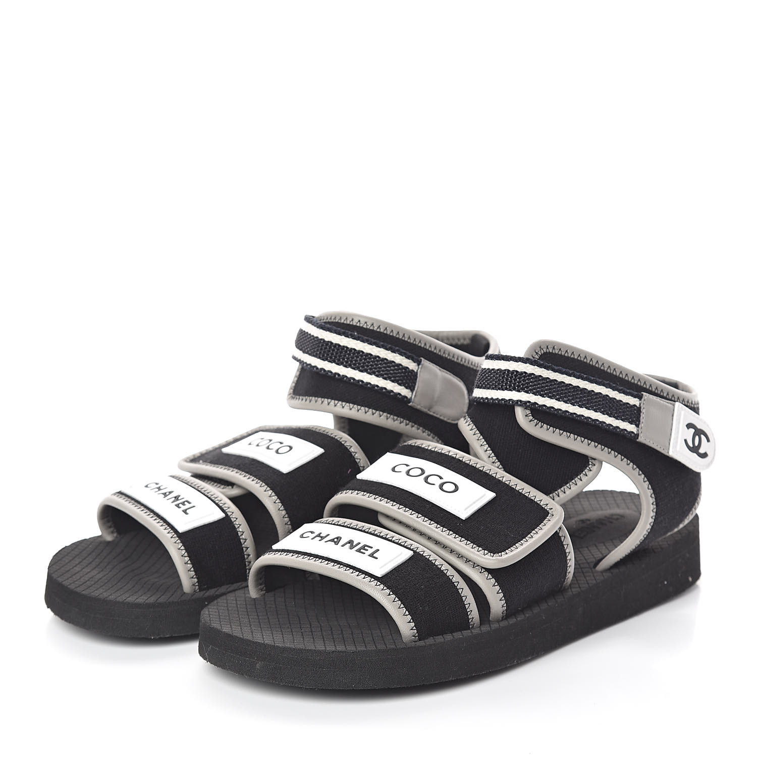 CHANEL Lambskin Jersey Coco Sandals  39 Black 520623