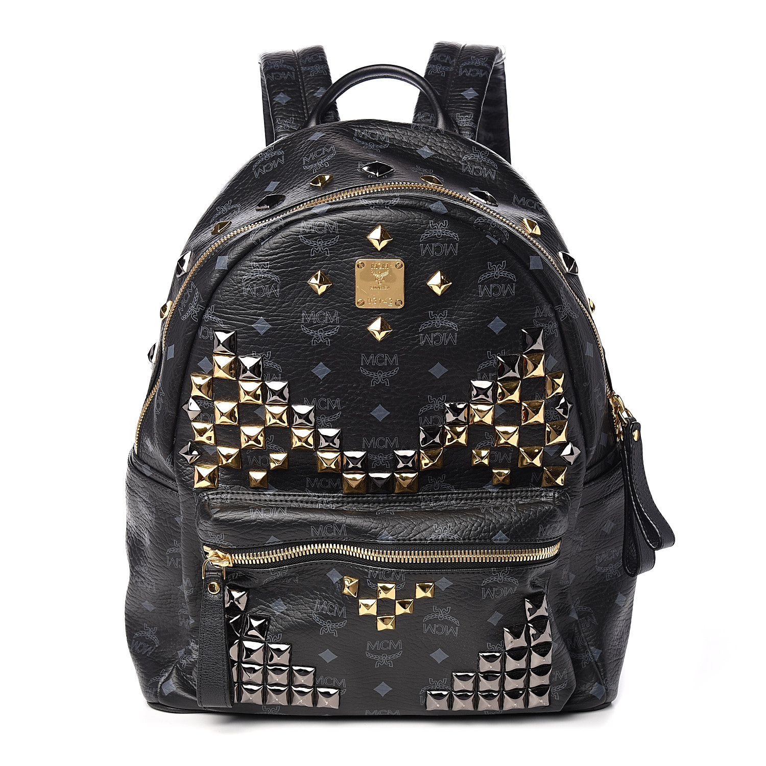 mcm black studded backpack