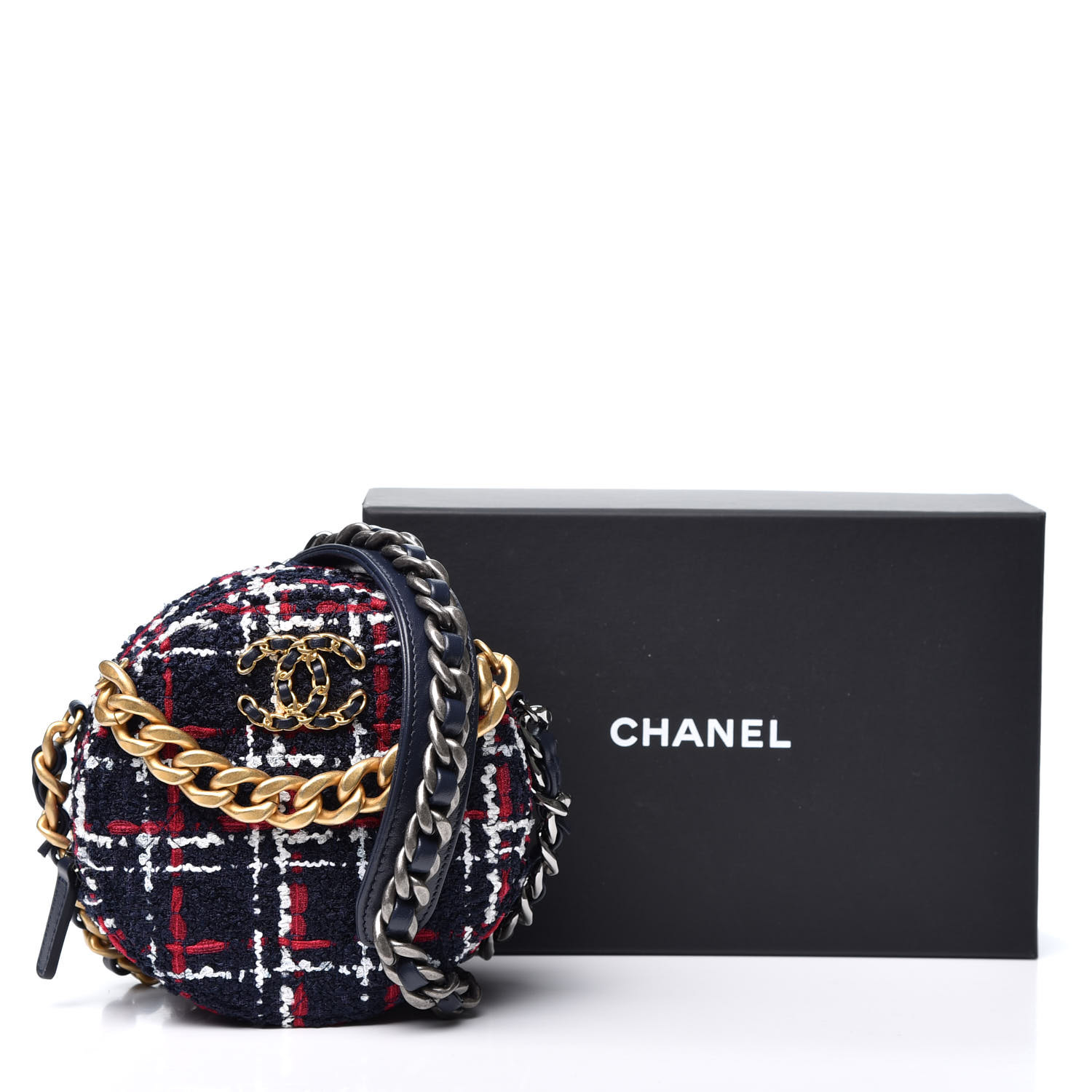 round chanel clutch with chain